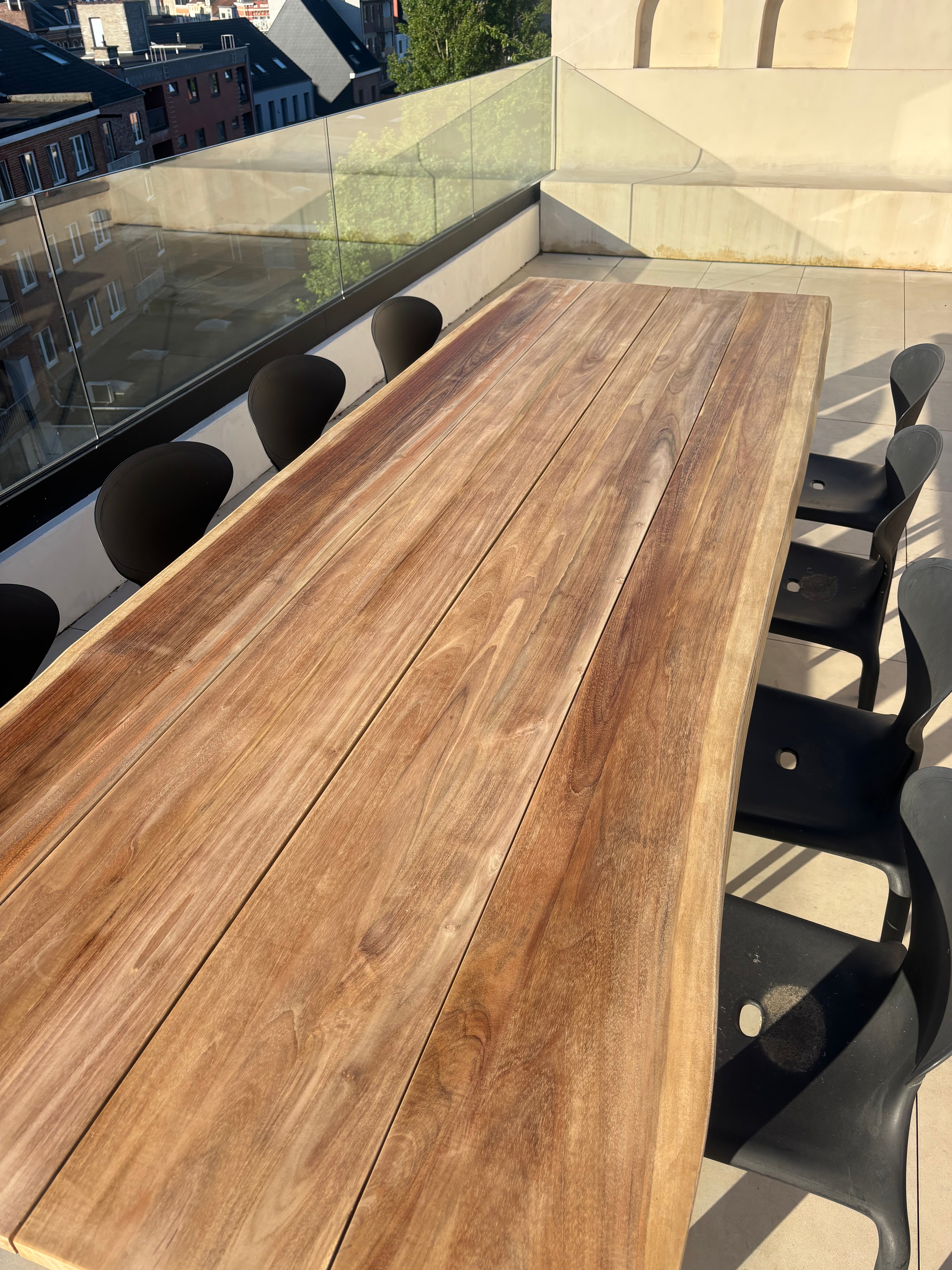 Table de jardin massive en tronc d'arbre en teck, 300 cm