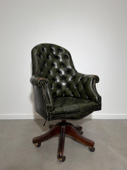 Chesterfield “Directors” Green Leather Desk Chair