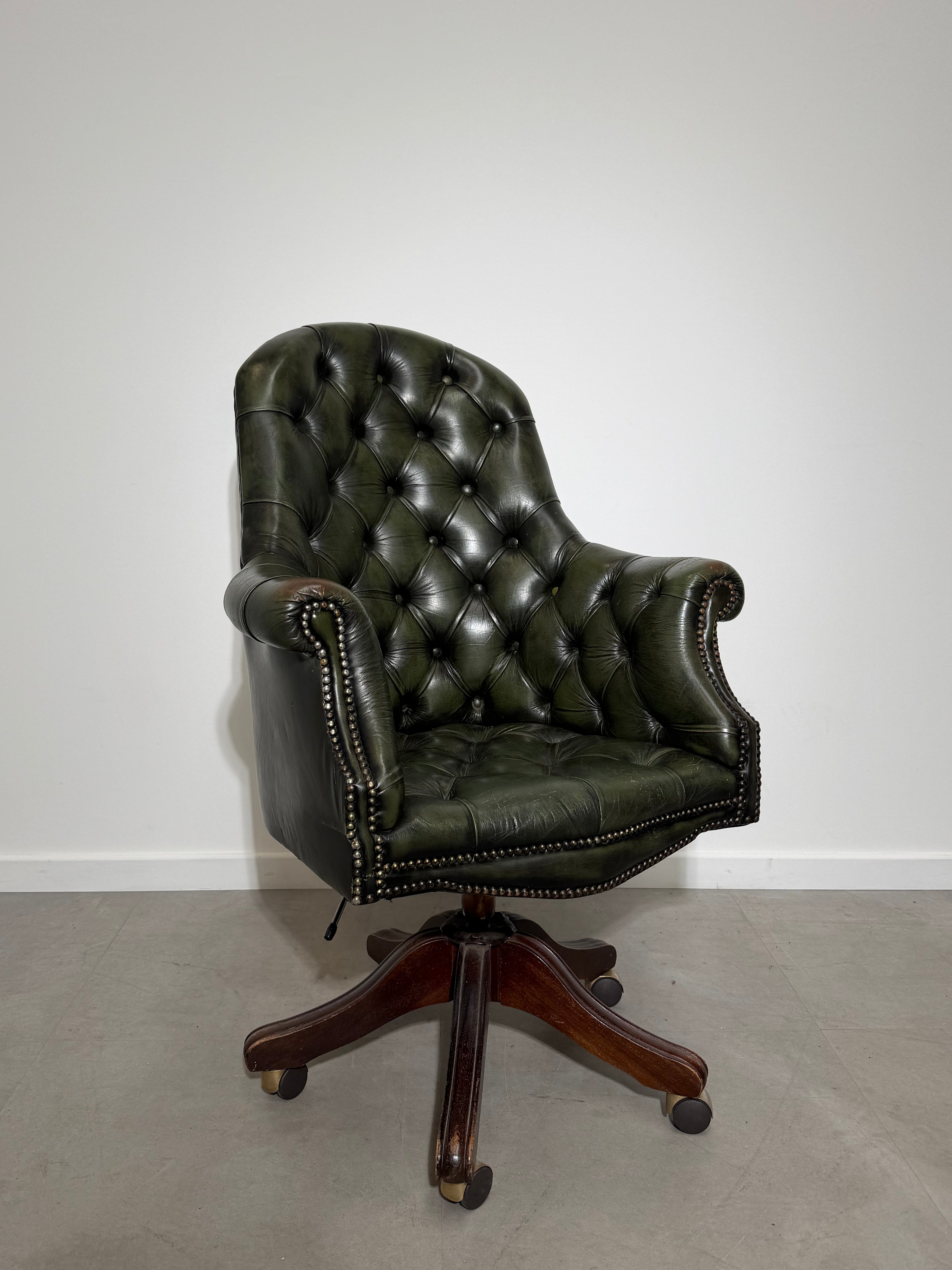 Chesterfield “Directors” Green Leather Desk Chair
