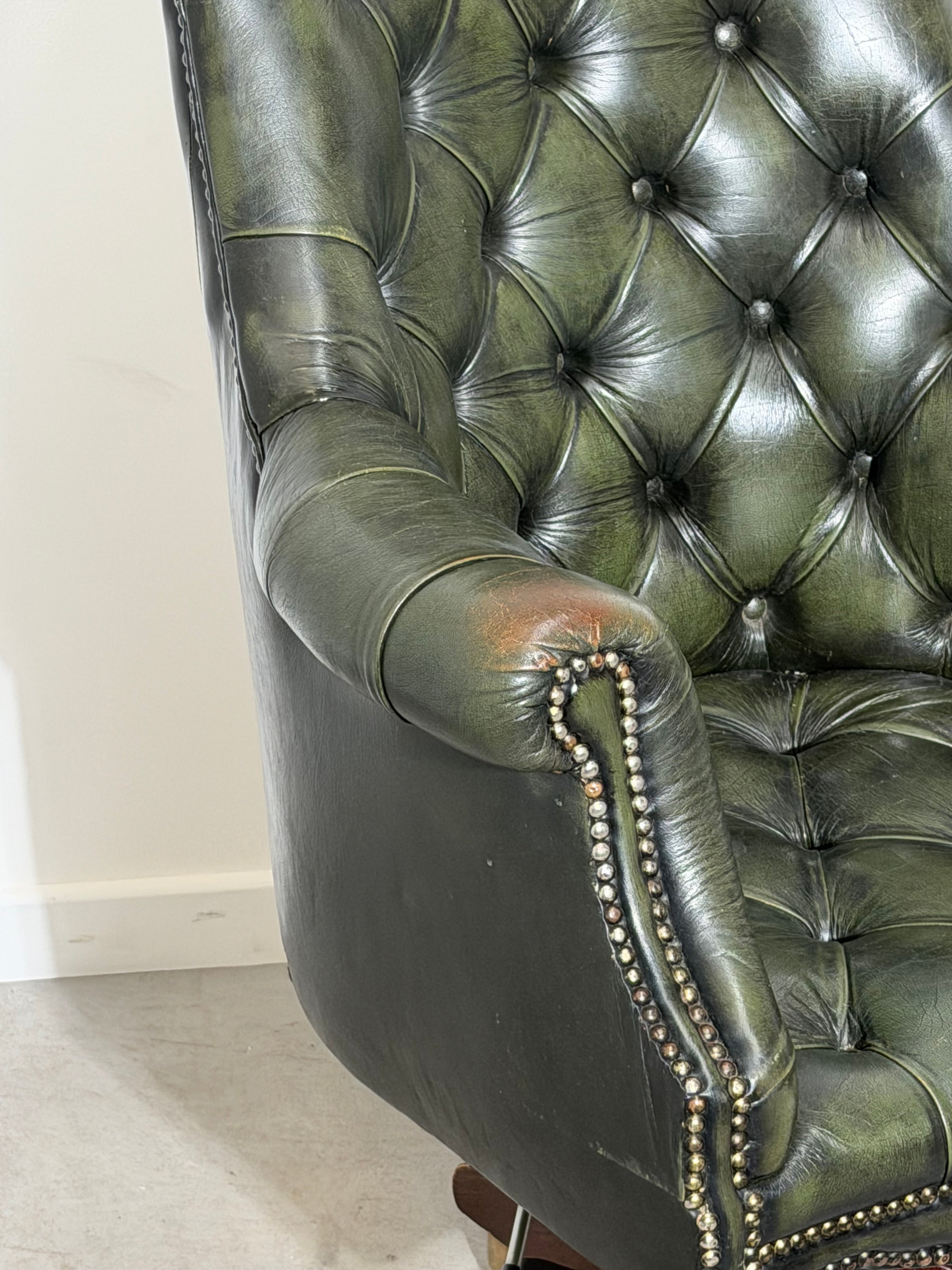 Chesterfield “Directors” Green Leather Desk Chair