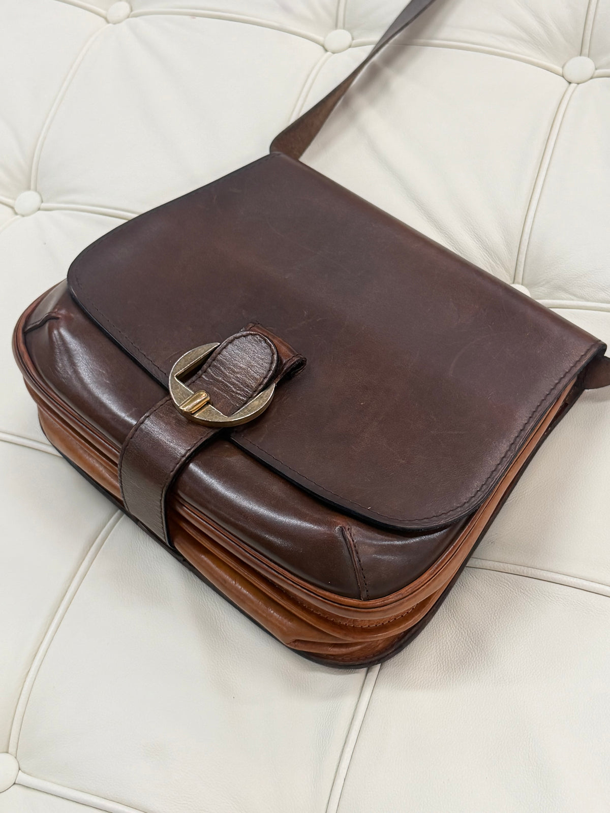 Delvaux “Chasseresse” Two Tone Crossbody Bag 22 x 24 cm