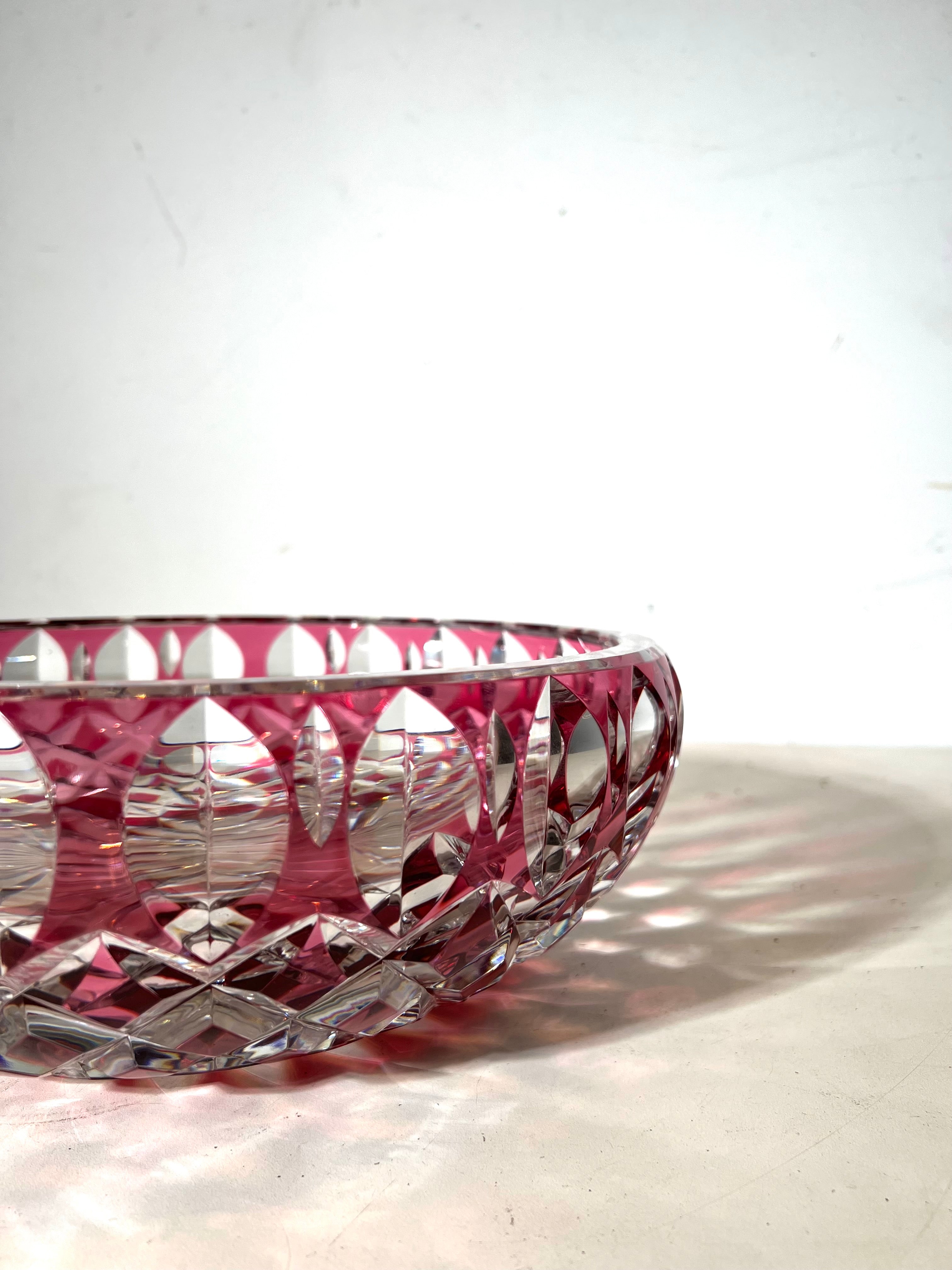 Val Saint Lambert Cut Crystal Bowl – Ruby Overlay