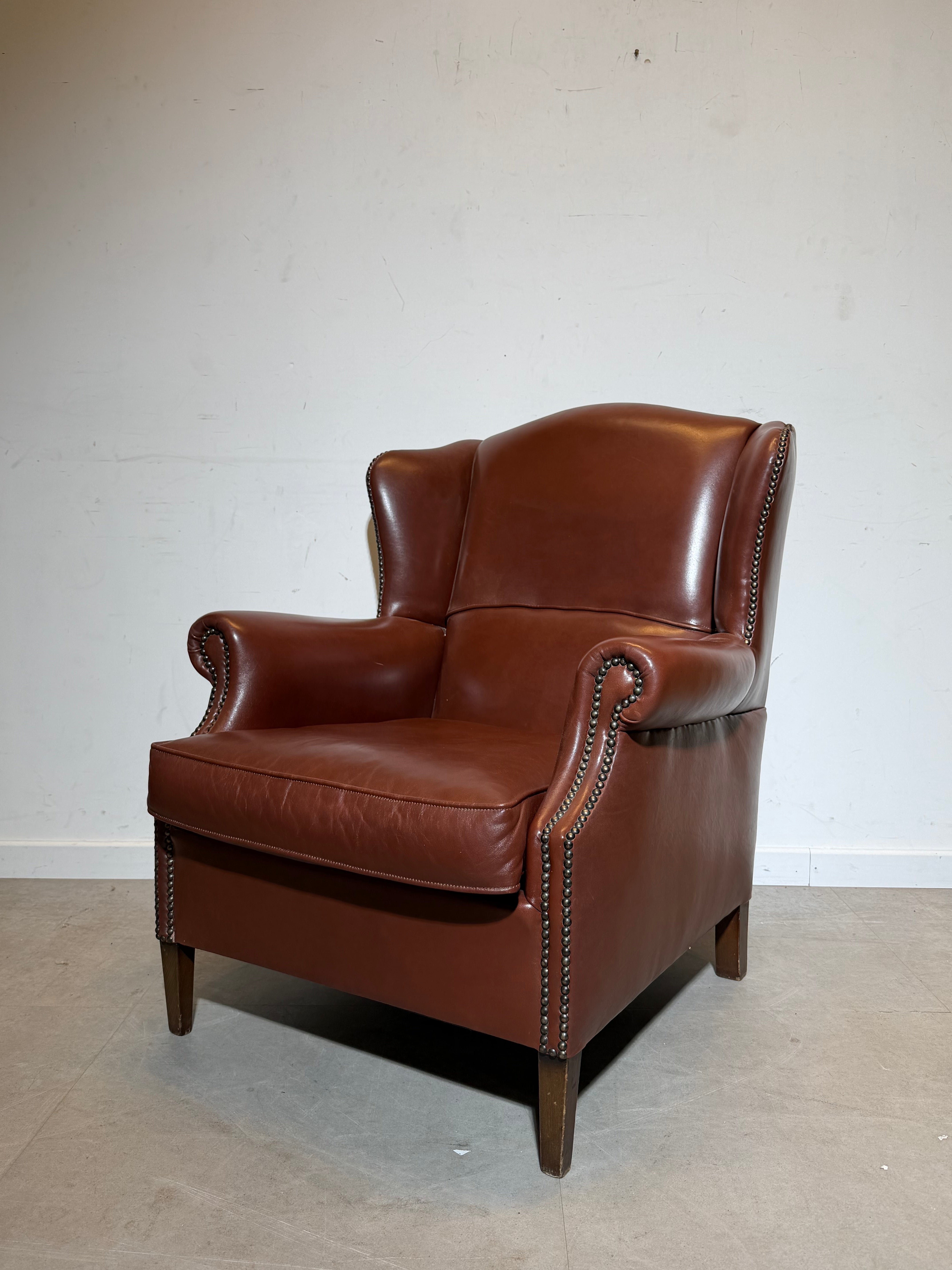 Vintage Tobacco Brown Leather Wingchair