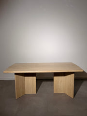Vintage Travertine Dining Table – Sculptural Double Pedestal Base