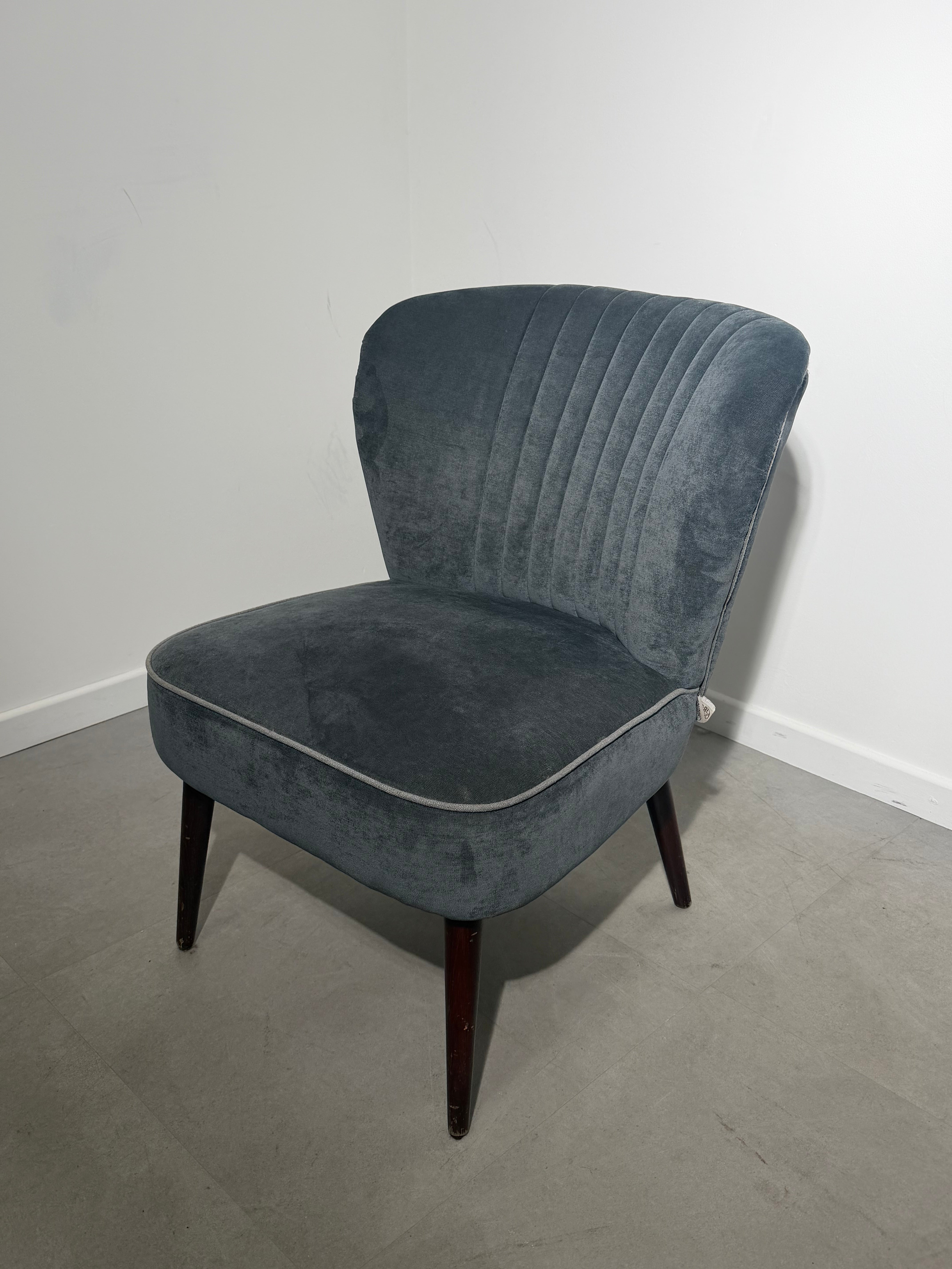 Dutchbone Velvet Cocktail Chair in Blue-Grey Upholstery