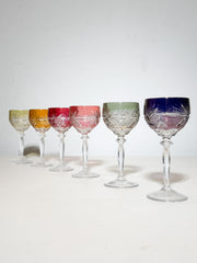 Set of 6 Bohemian Crystal Coloured Glasses – Cut Crystal Goblets – H18 cm