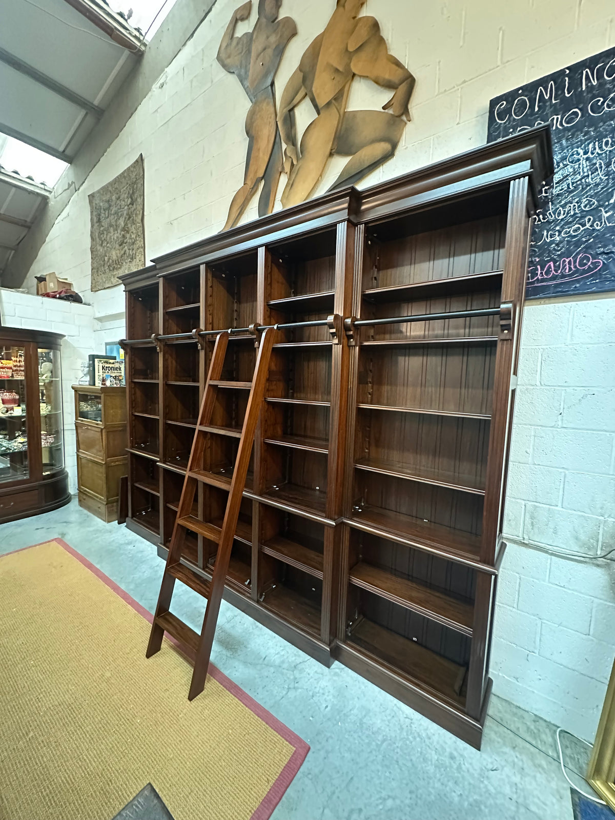 Grote bibliotheekboekenkast met verrijdbare ladder