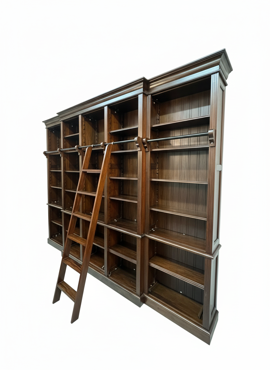 Grote bibliotheekboekenkast met verrijdbare ladder