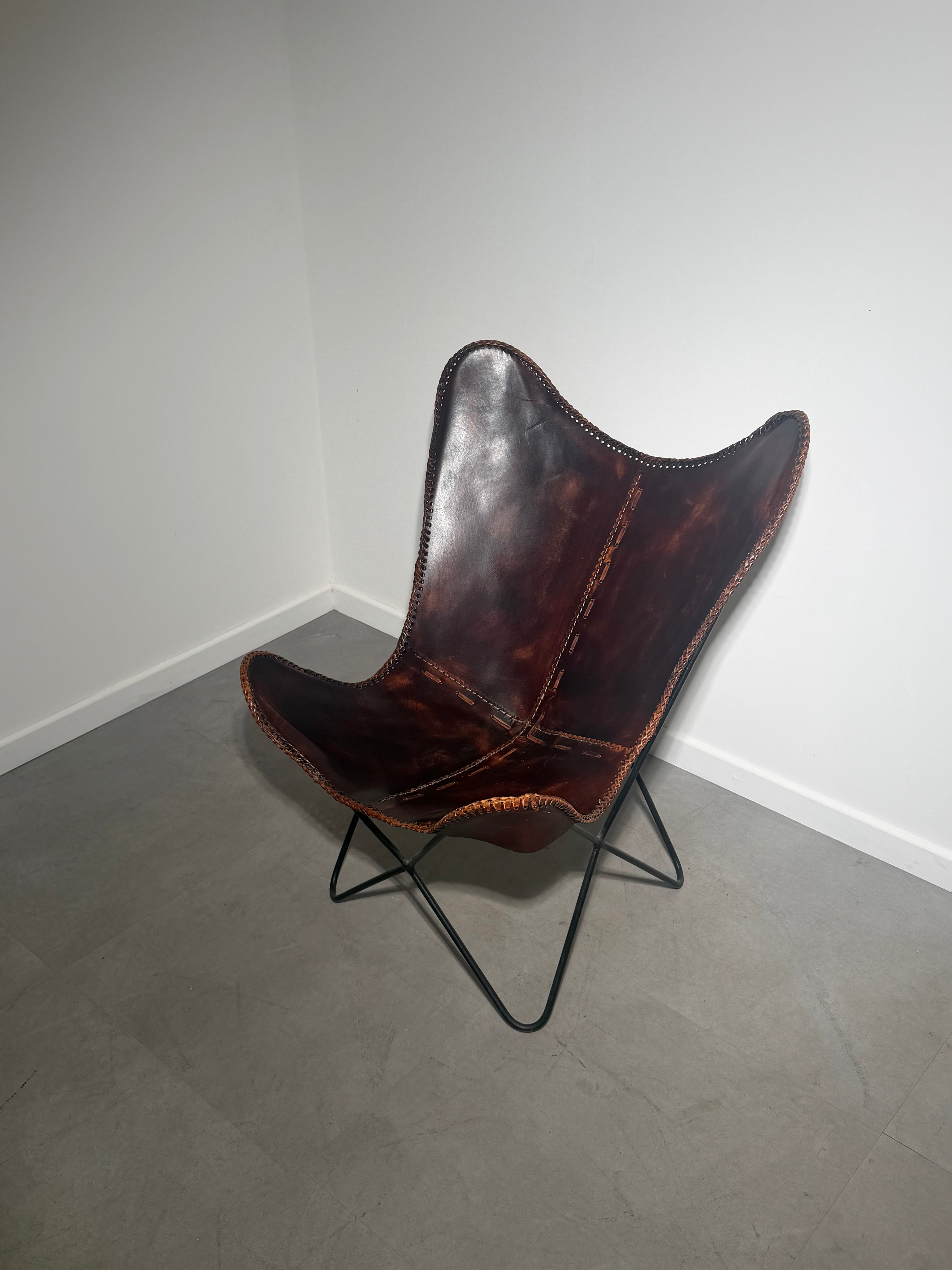 Vintage Cognac Leather Butterfly Chair