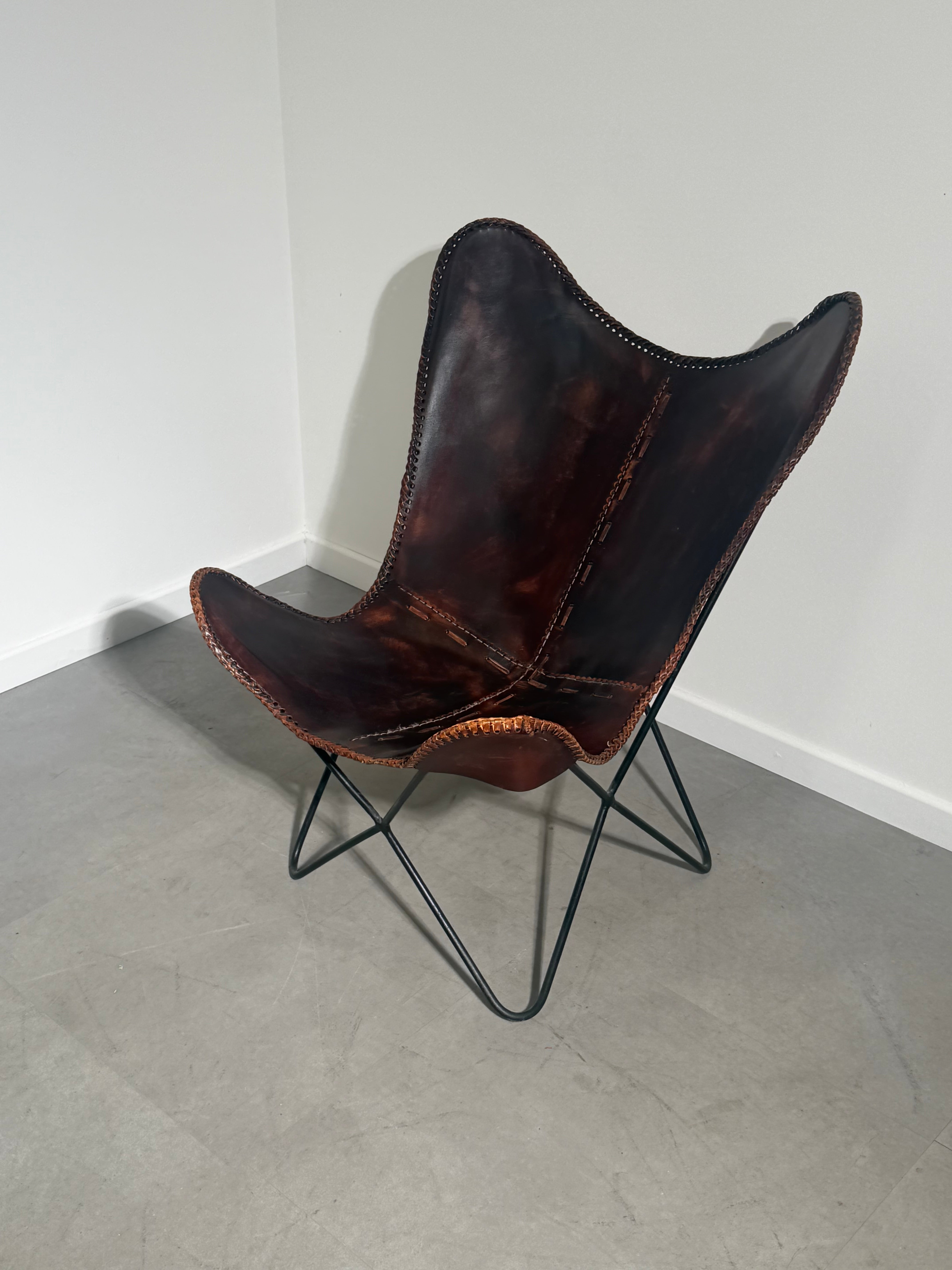 Vintage Cognac Leather Butterfly Chair