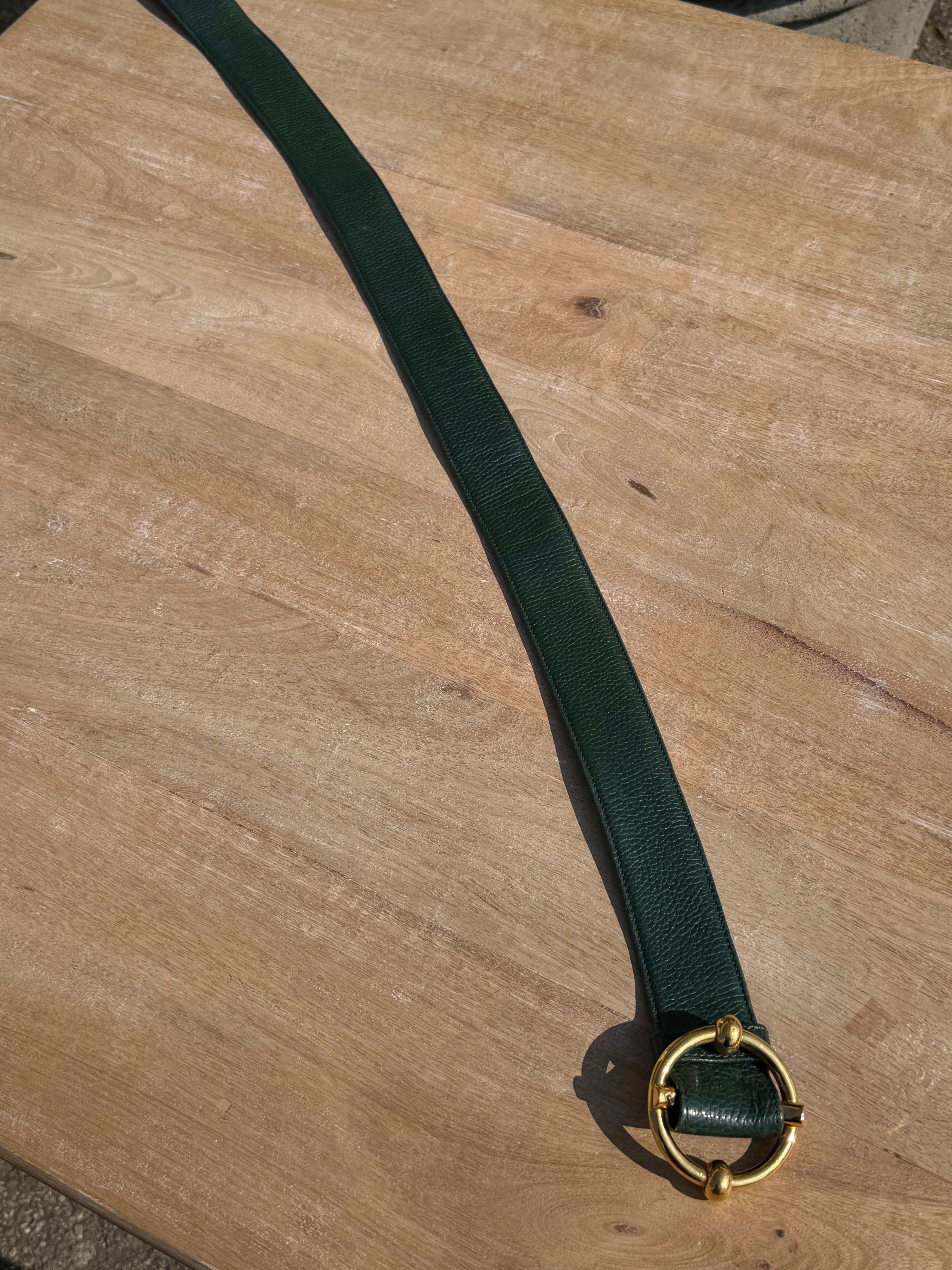 Delvaux Green Leather Buckle Belt – Gold-Tone Hardware – Size 95 cm