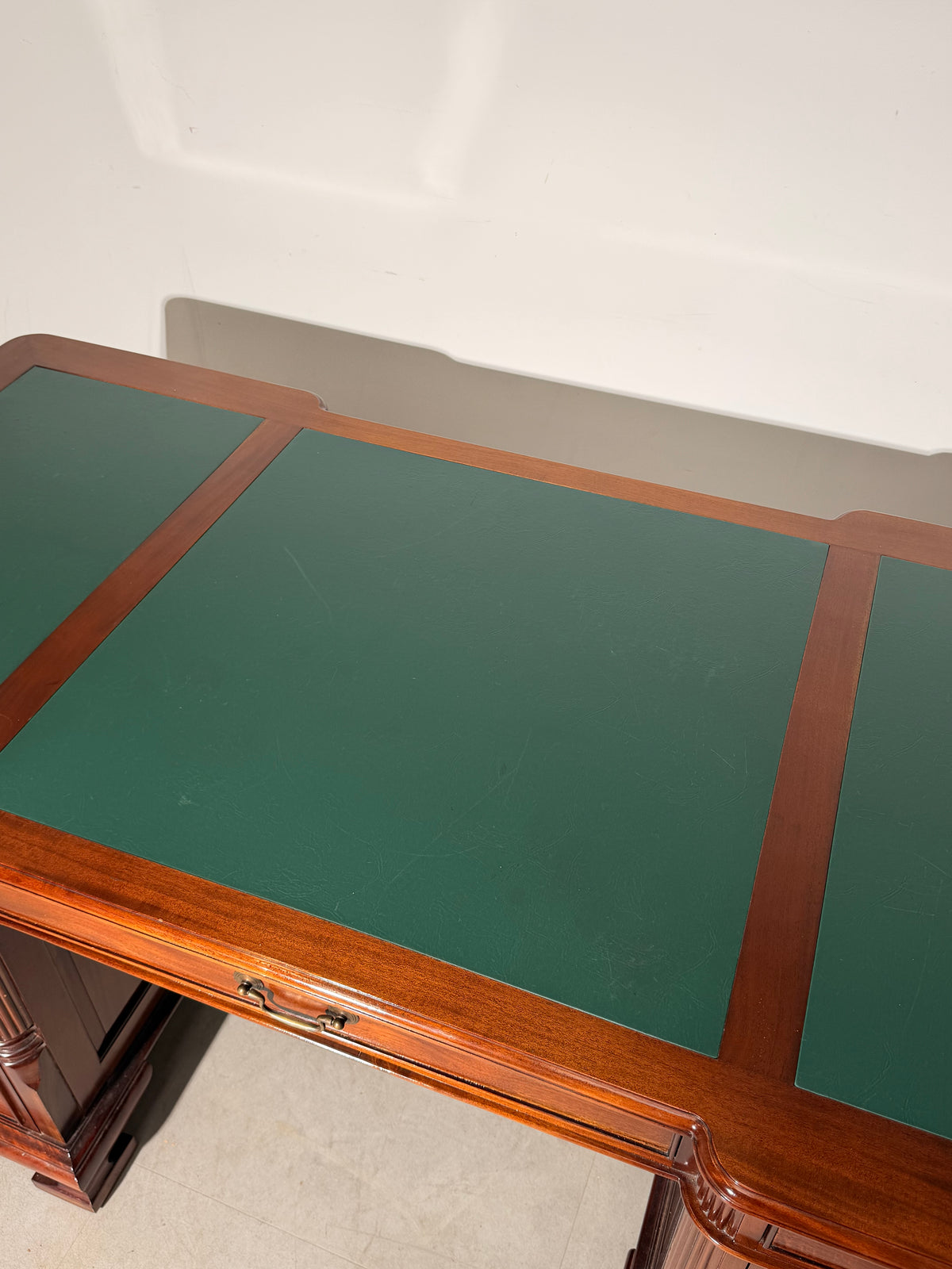 Large Executive Partner Desk in Mahogany with Green Leather Inlay