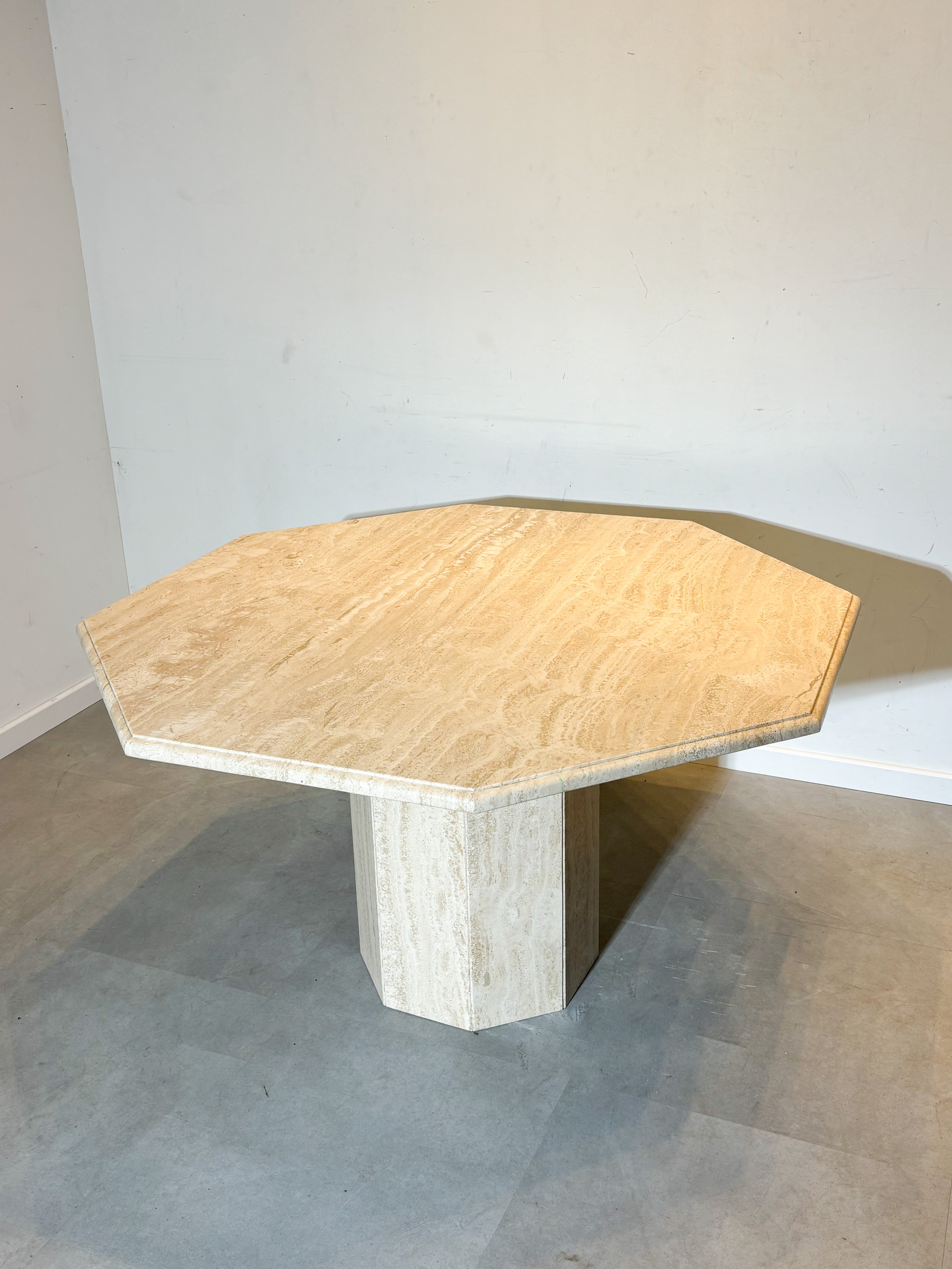 Vintage travertine octagonal dining table