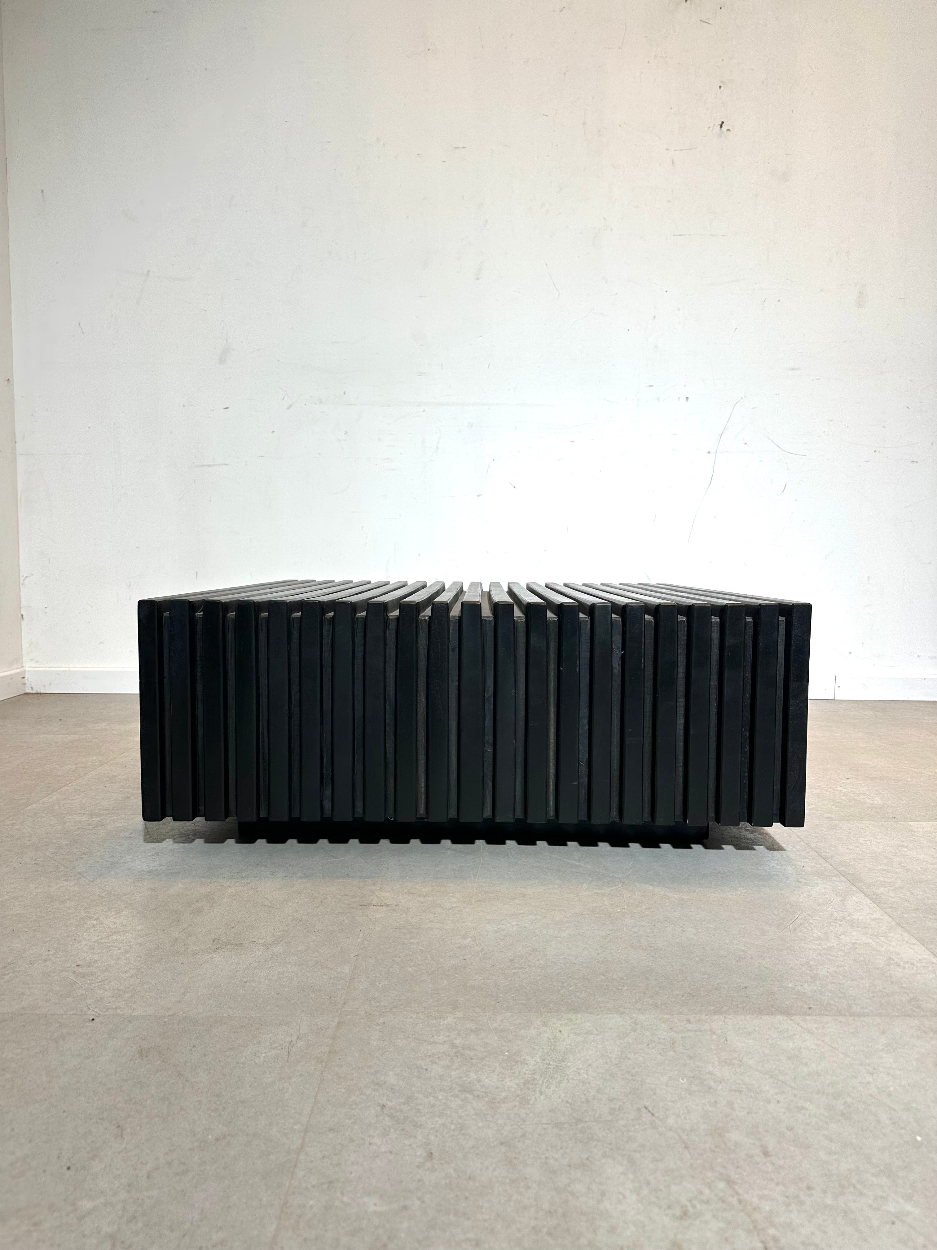 Black Wooden Slat Coffee Table – Brutalist Minimalist Design
