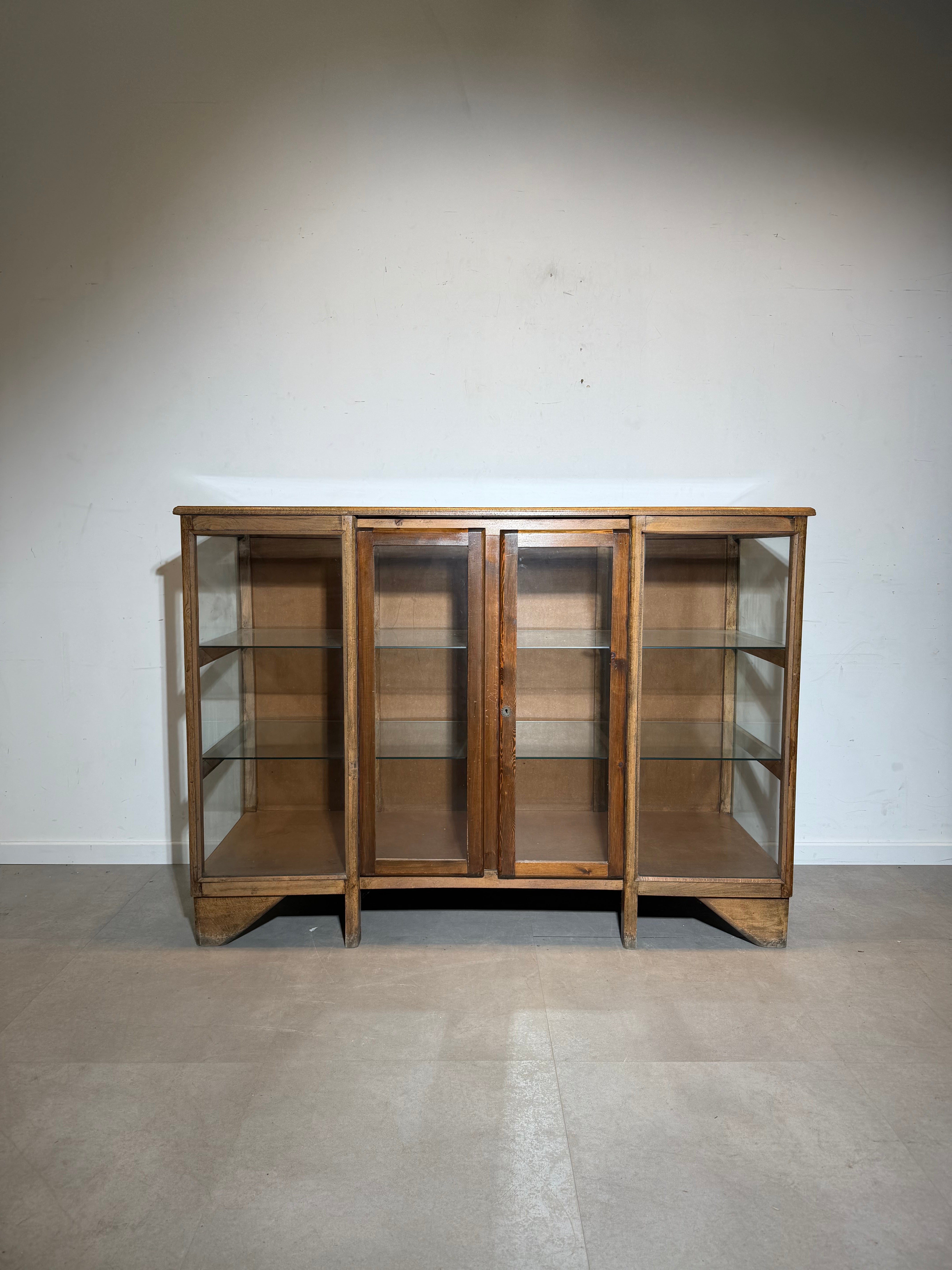 1930’s Wooden Shop Display Cabinet with Glass Panels