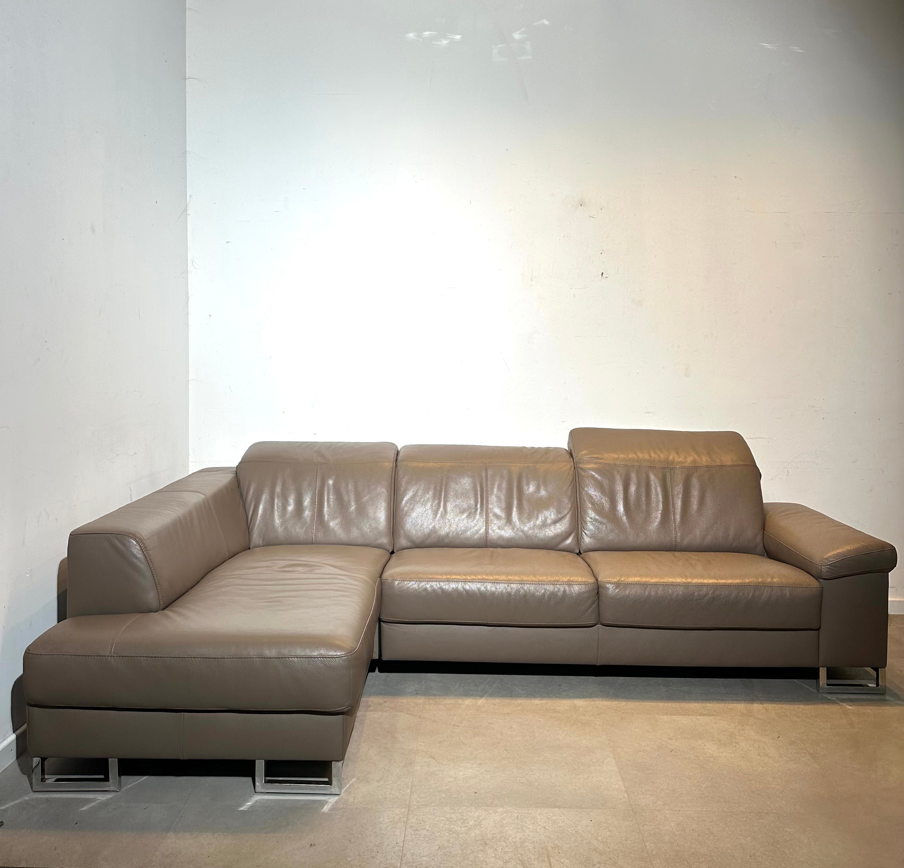 Large Leather Corner Sofa – Taupe