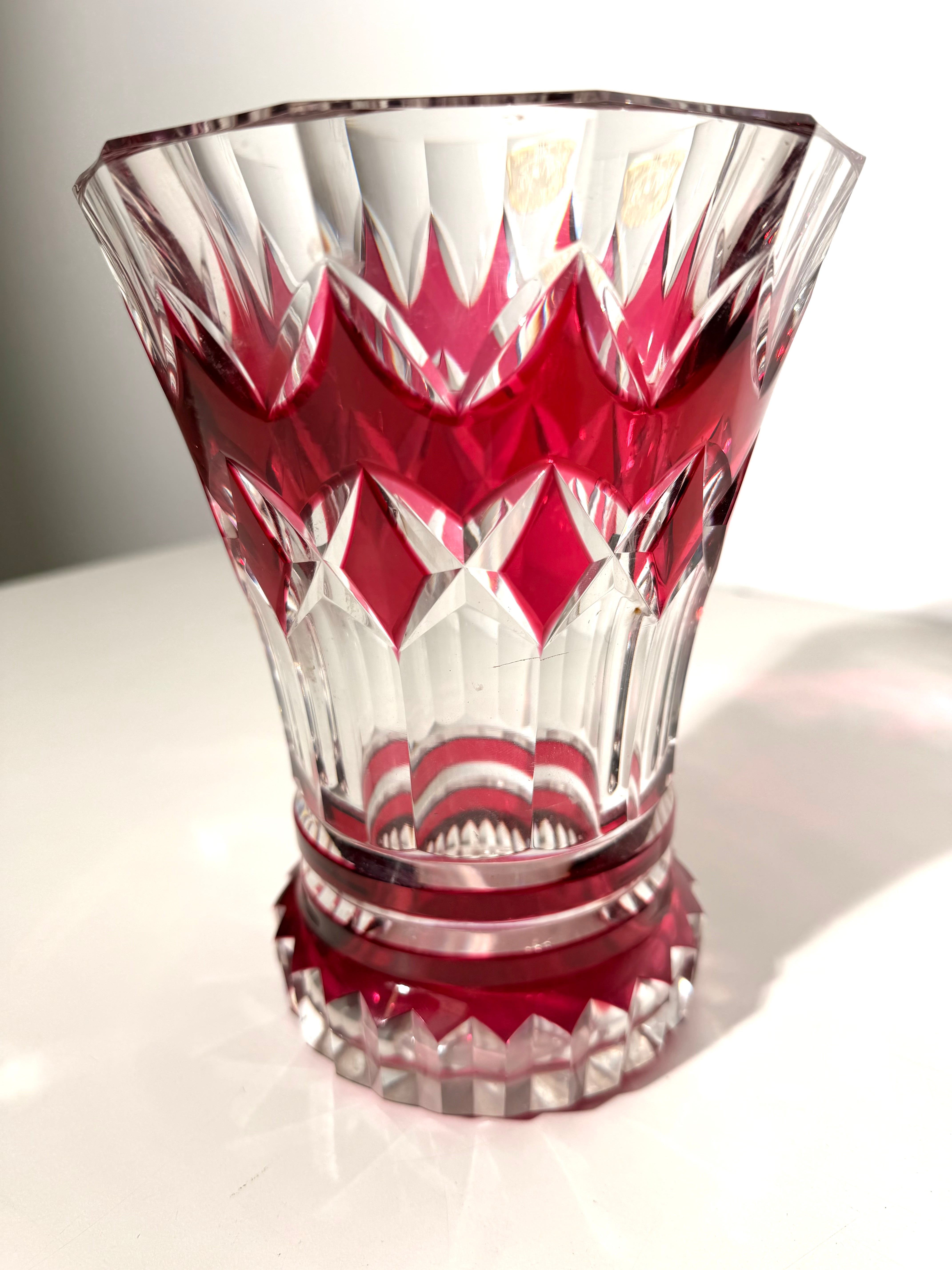 Val Saint Lambert Cut Crystal Vase – Ruby Red