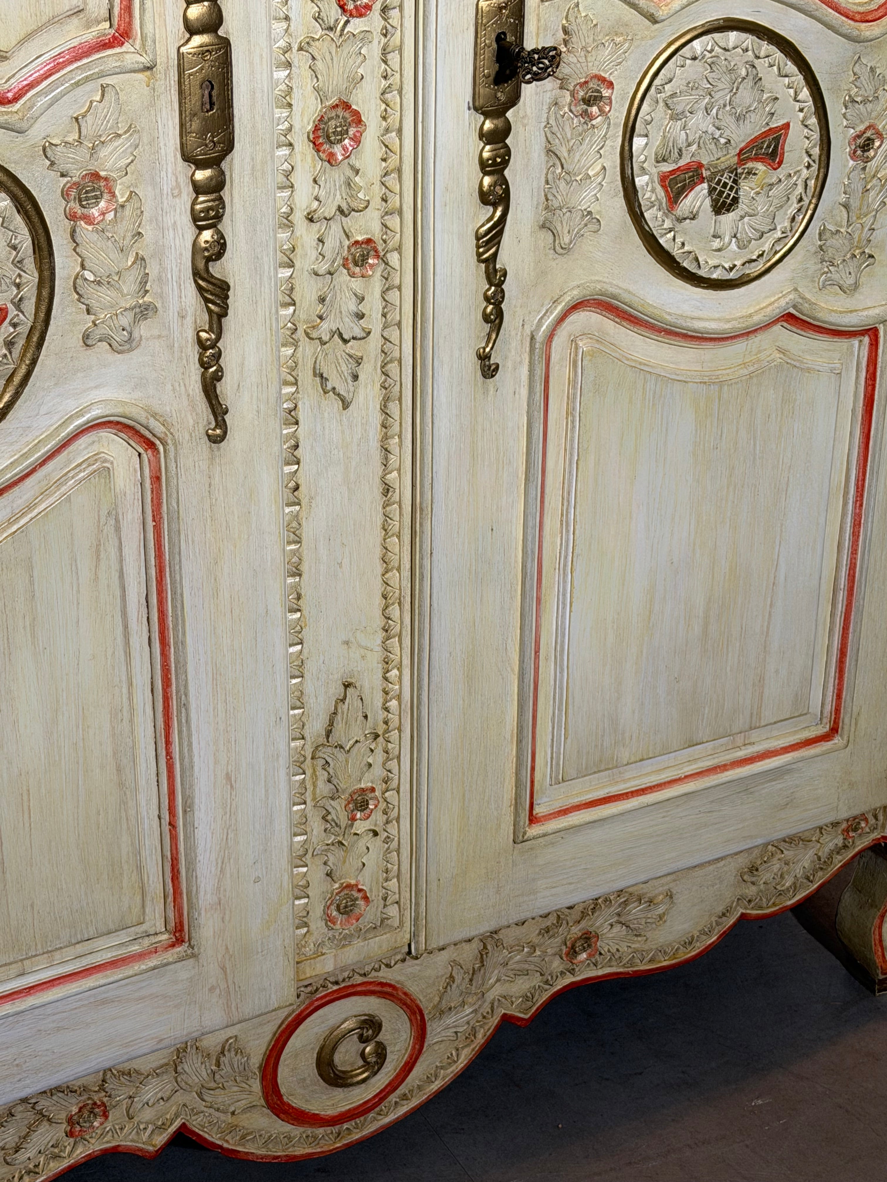 Ornate Hand-Painted Baroque Style Armoire – Floral Carved Wardrobe