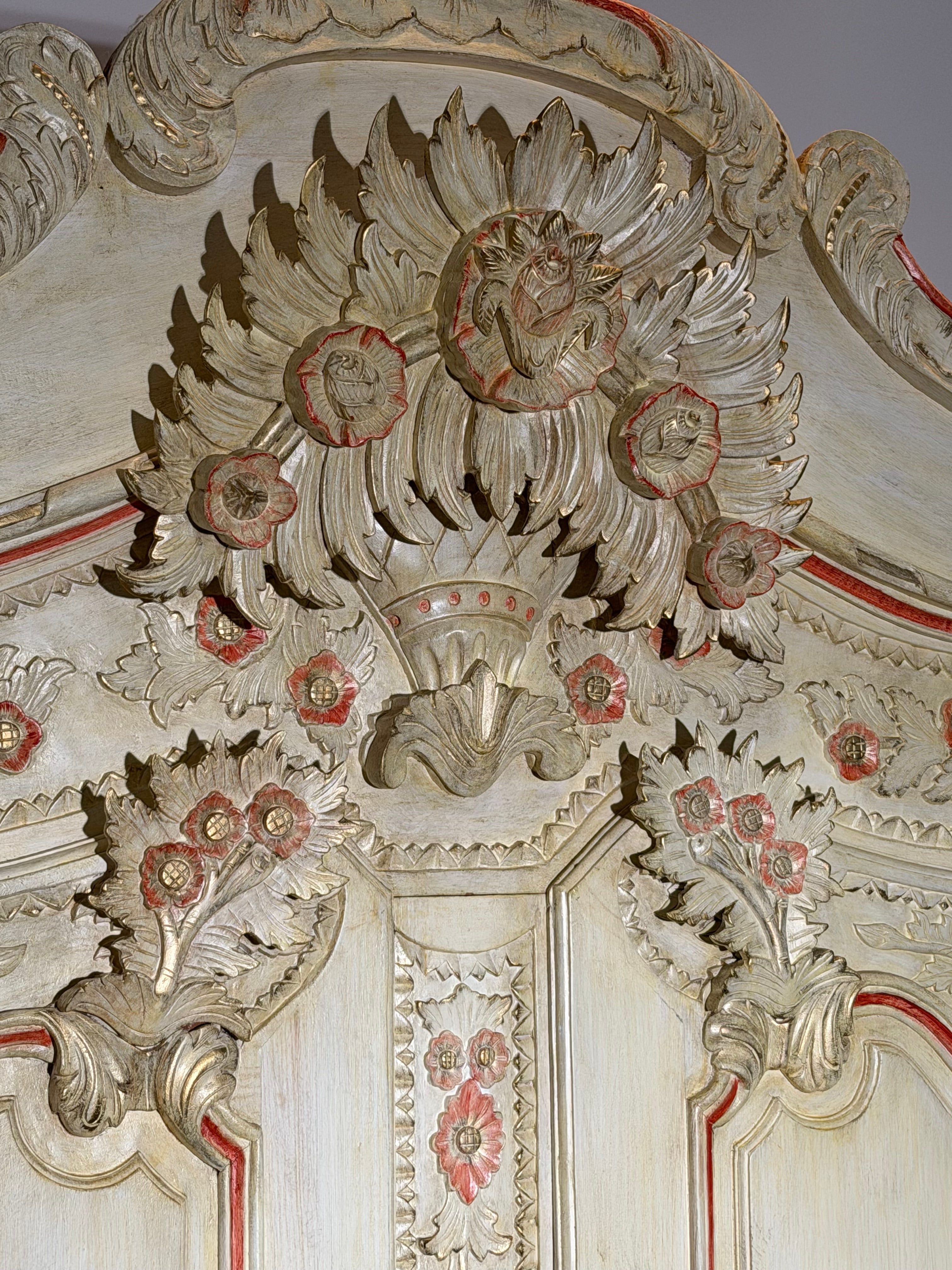 Ornate Hand-Painted Baroque Style Armoire – Floral Carved Wardrobe