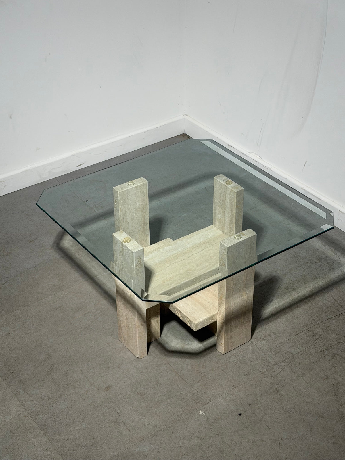 Willy Ballez Travertine & Glass Side Table