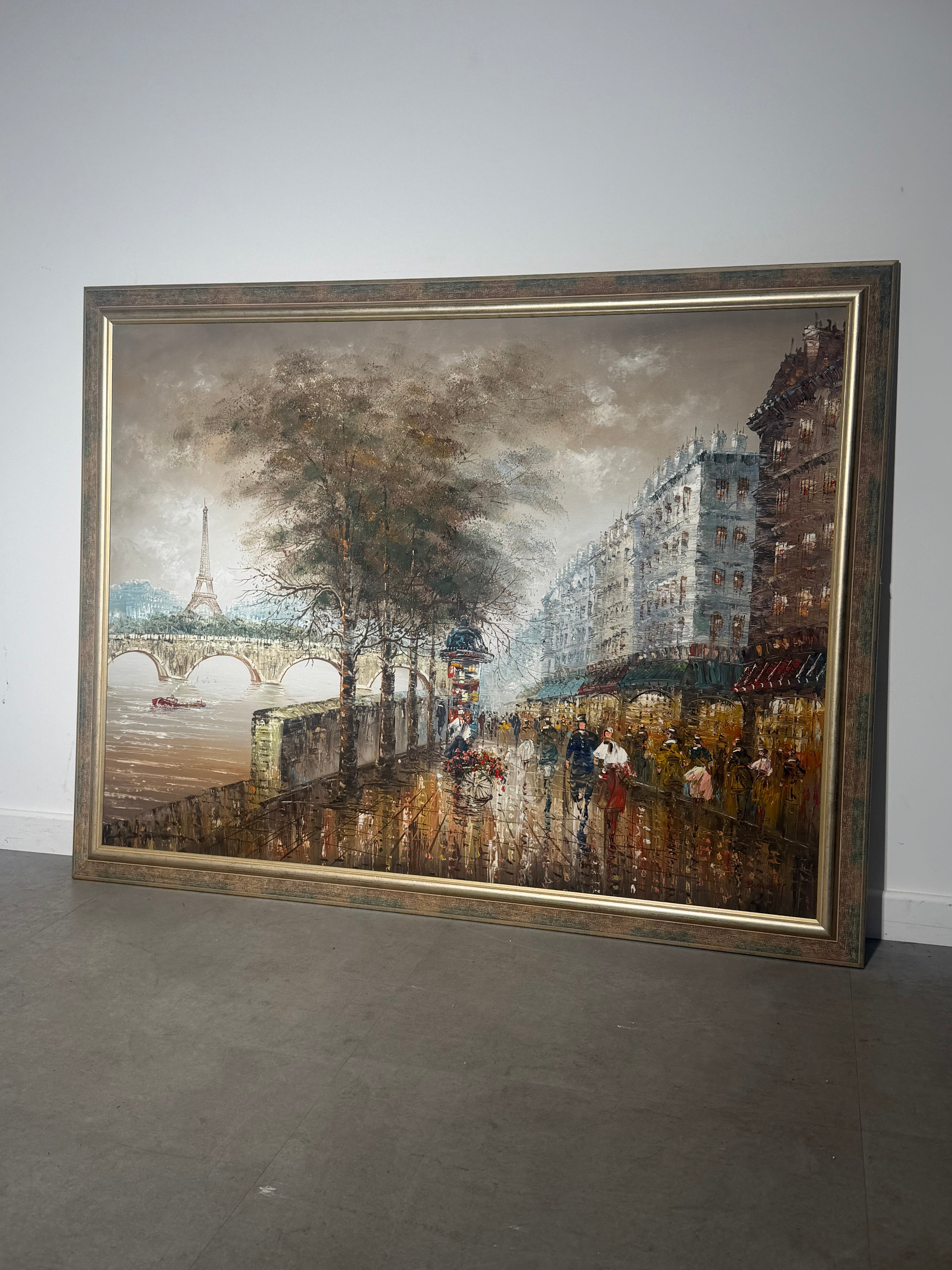 Large Paris Street Scene Oil Painting – Signed Burnett