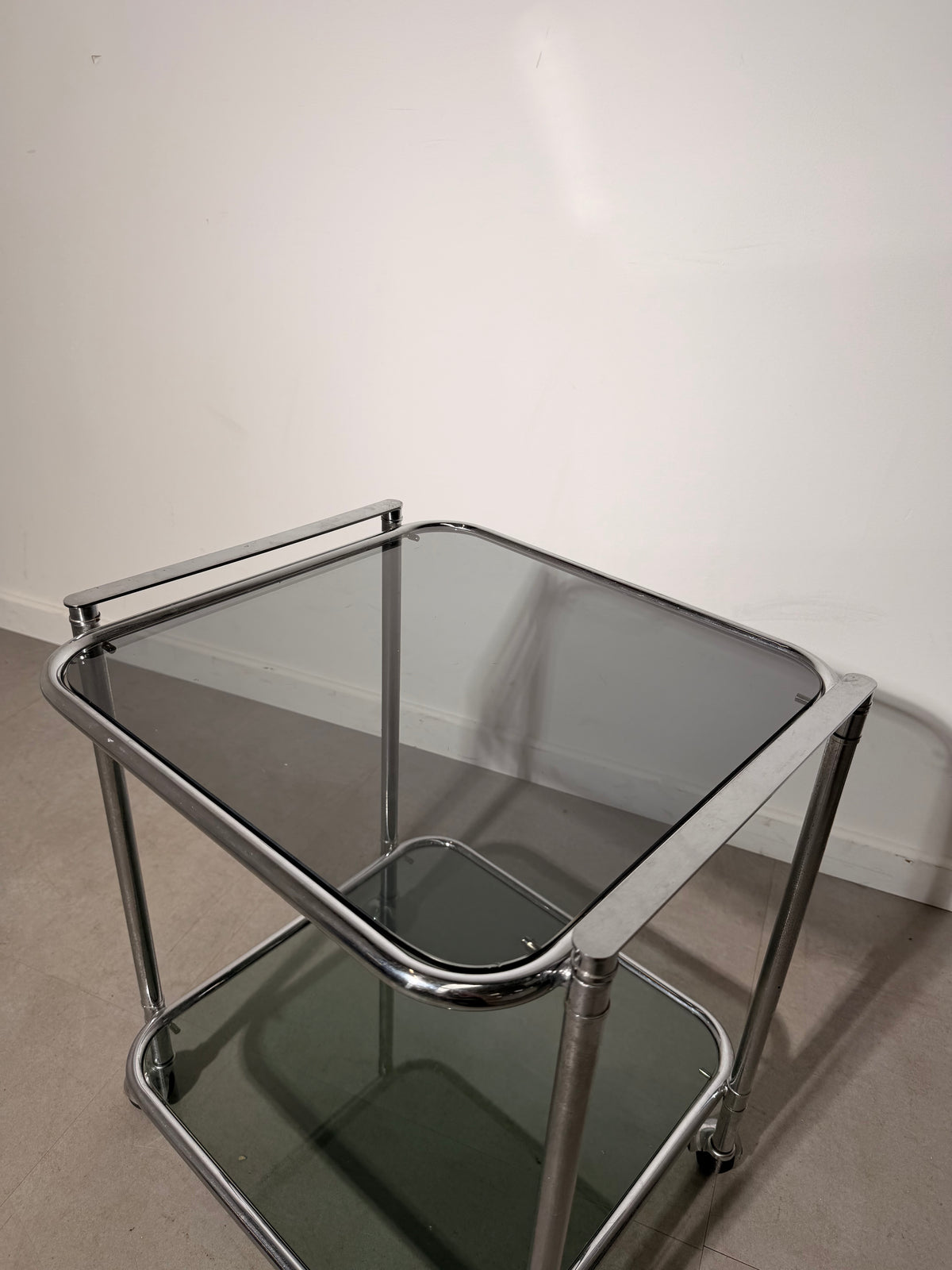 Vintage Chrome & Smoked Glass Bar Cart