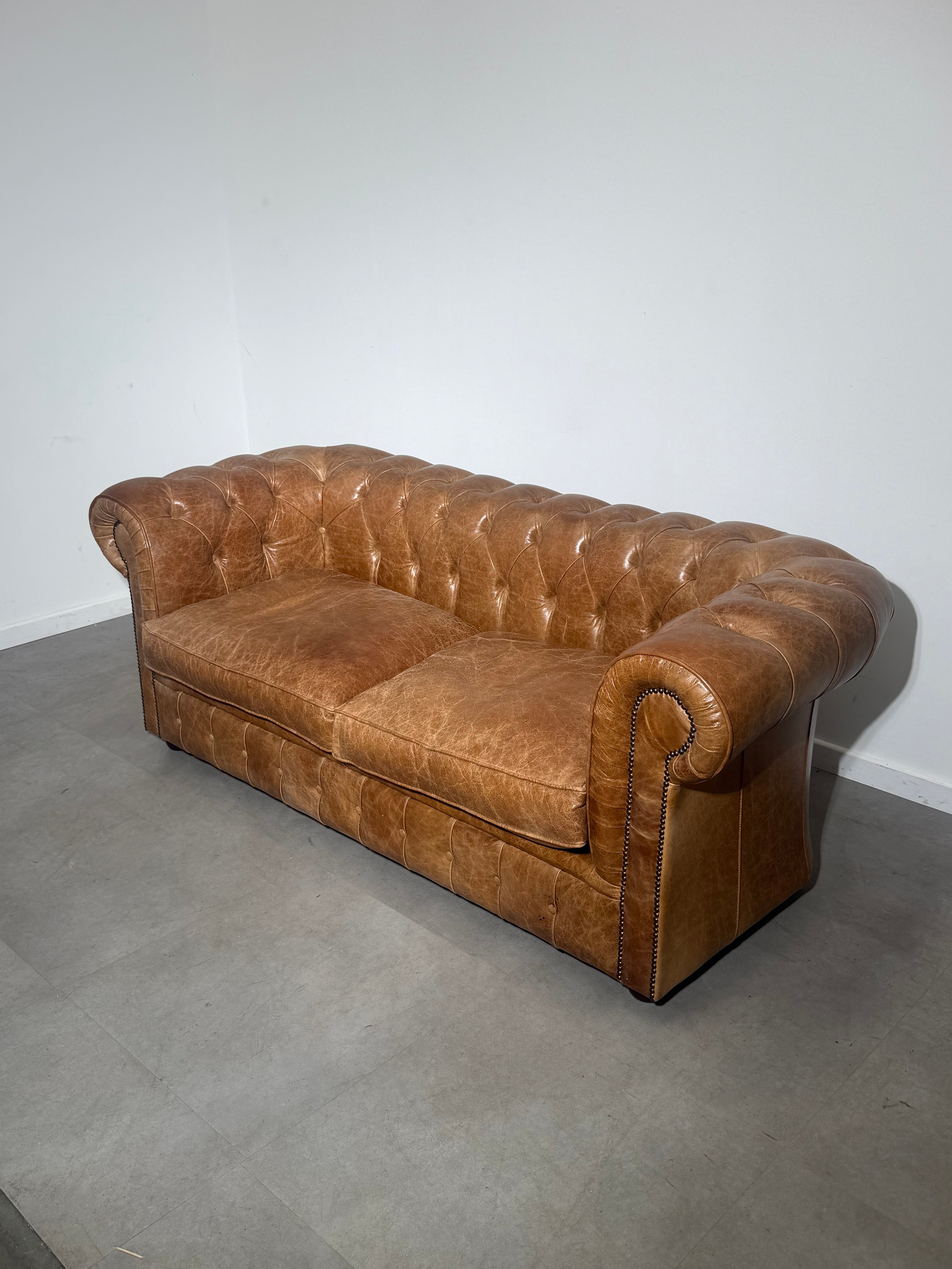 Vintage Chesterfield Sofa in Cognac Leather