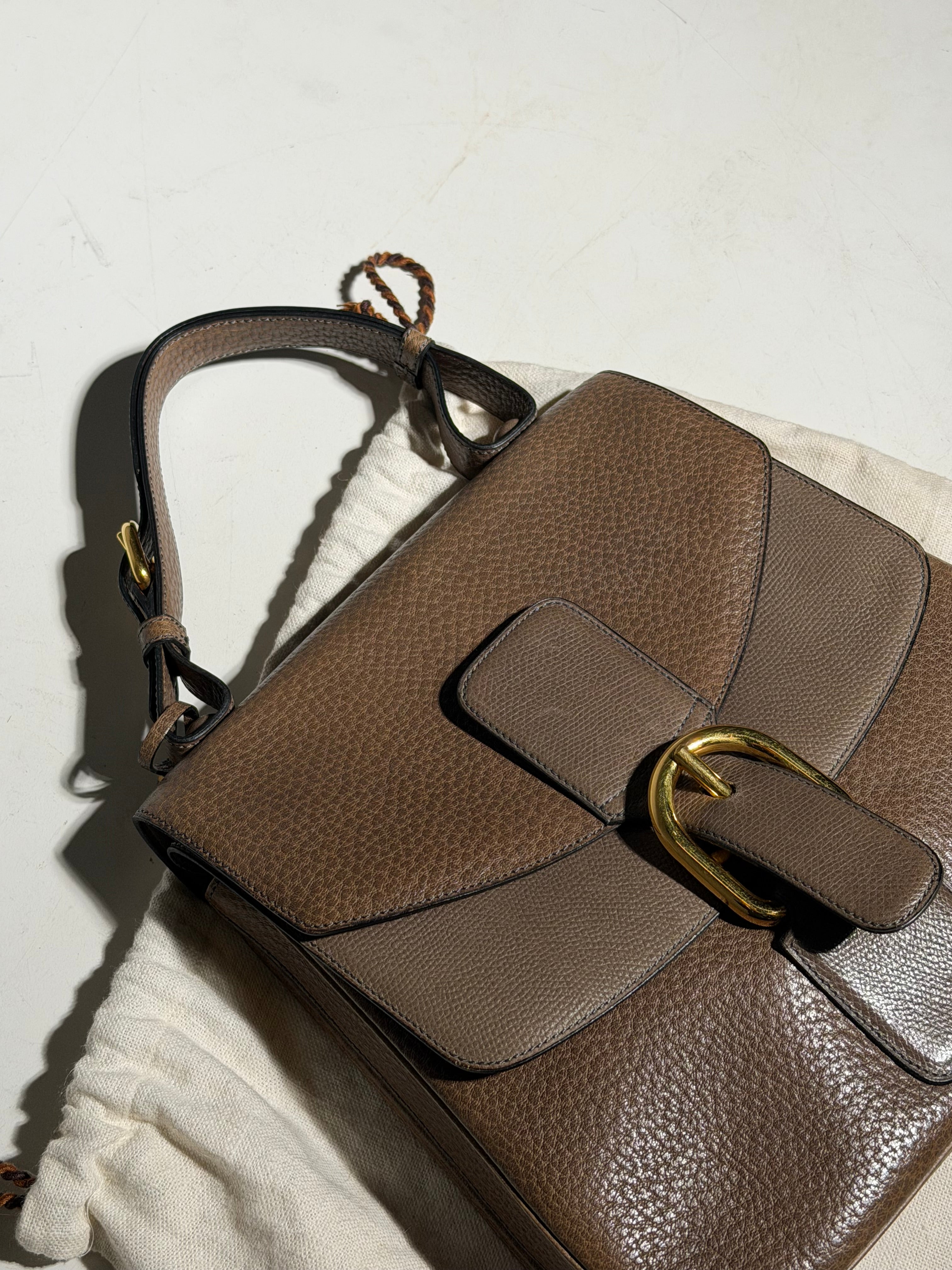 Vintage Delvaux Two-Tone Leather Handbag with Gold Hardware