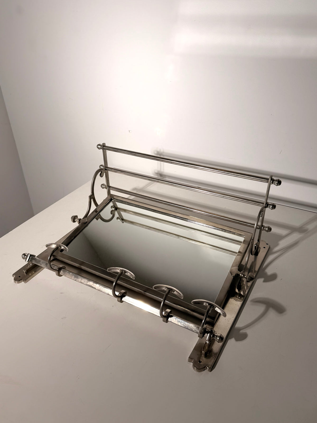 Vintage Art Deco Chrome Wall-Mounted Coat Rack with Mirror