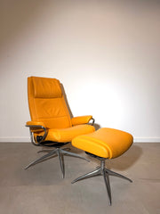 Stressless City Recliner with Ottoman – Mustard Yellow Leather