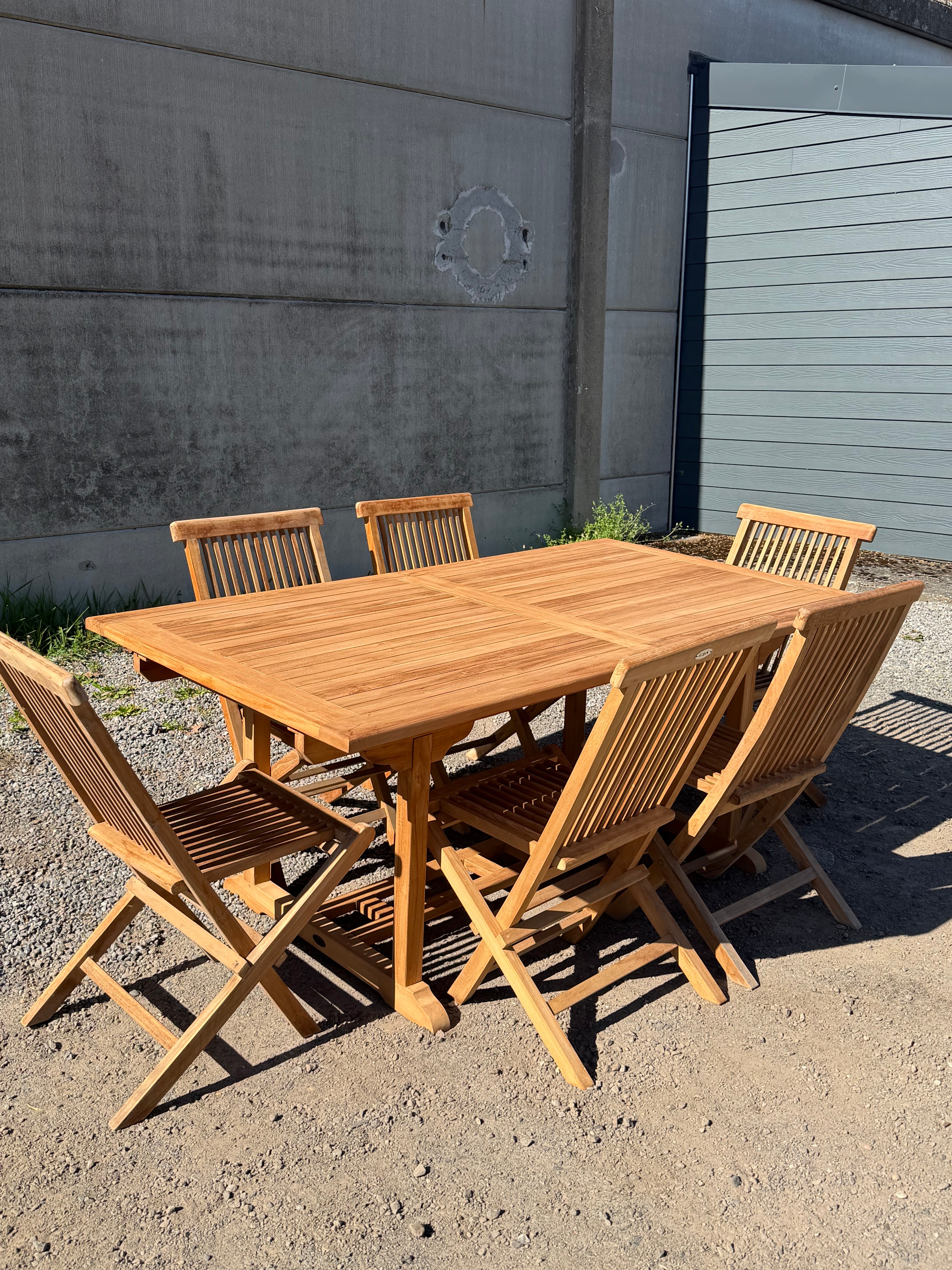 Teak Garden Table Rectangular Extendable + 6 Folding Chairs – Promo Set