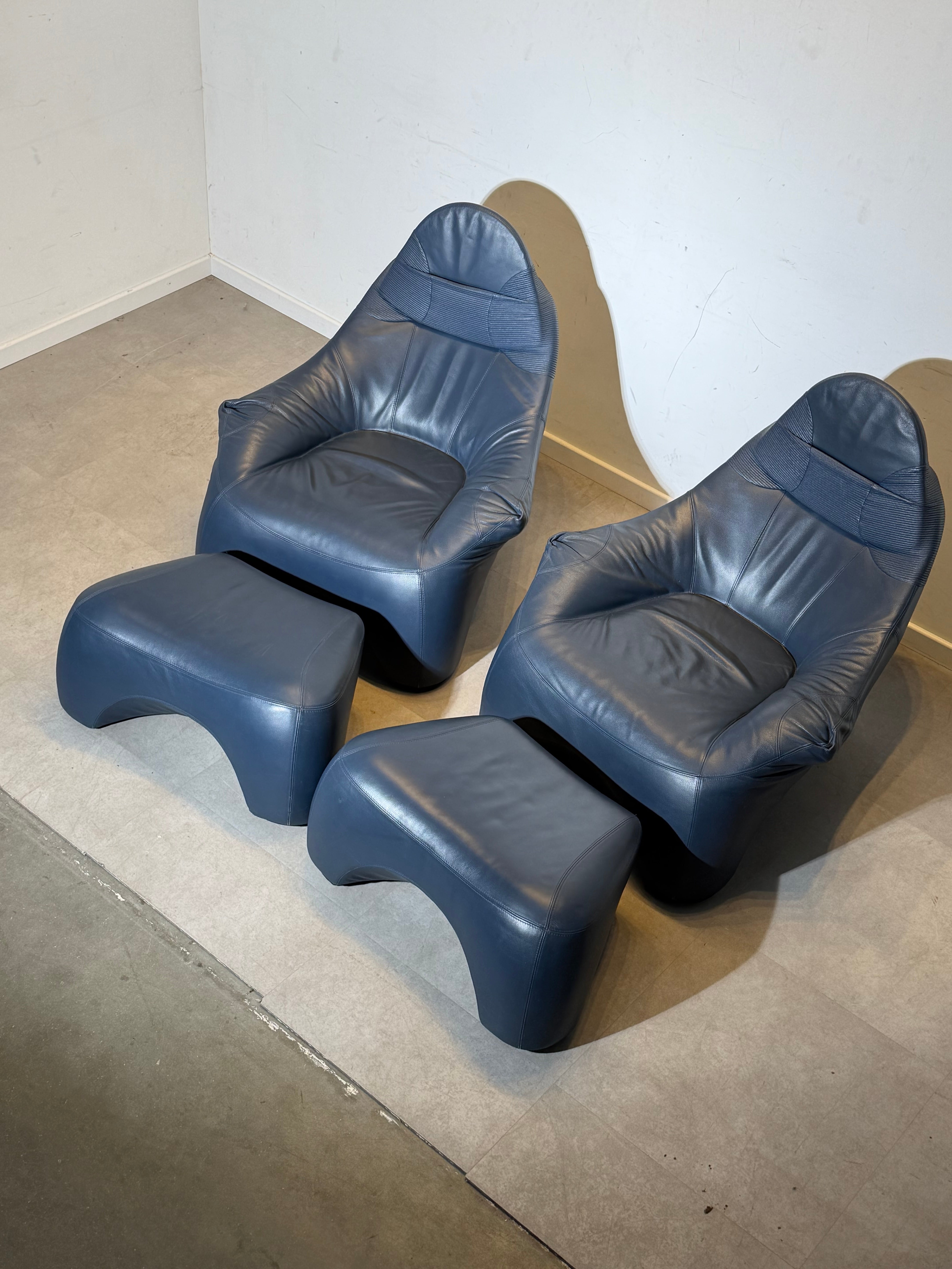 Marc Sadler “Hal” Lounge Chair + Ottoman for Cassina (1996) – Blue Leather