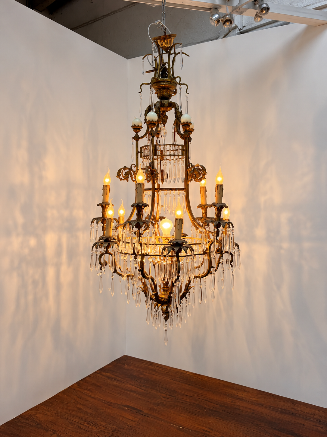Impressive Antique French Gilt Bronze & Crystal Chandelier