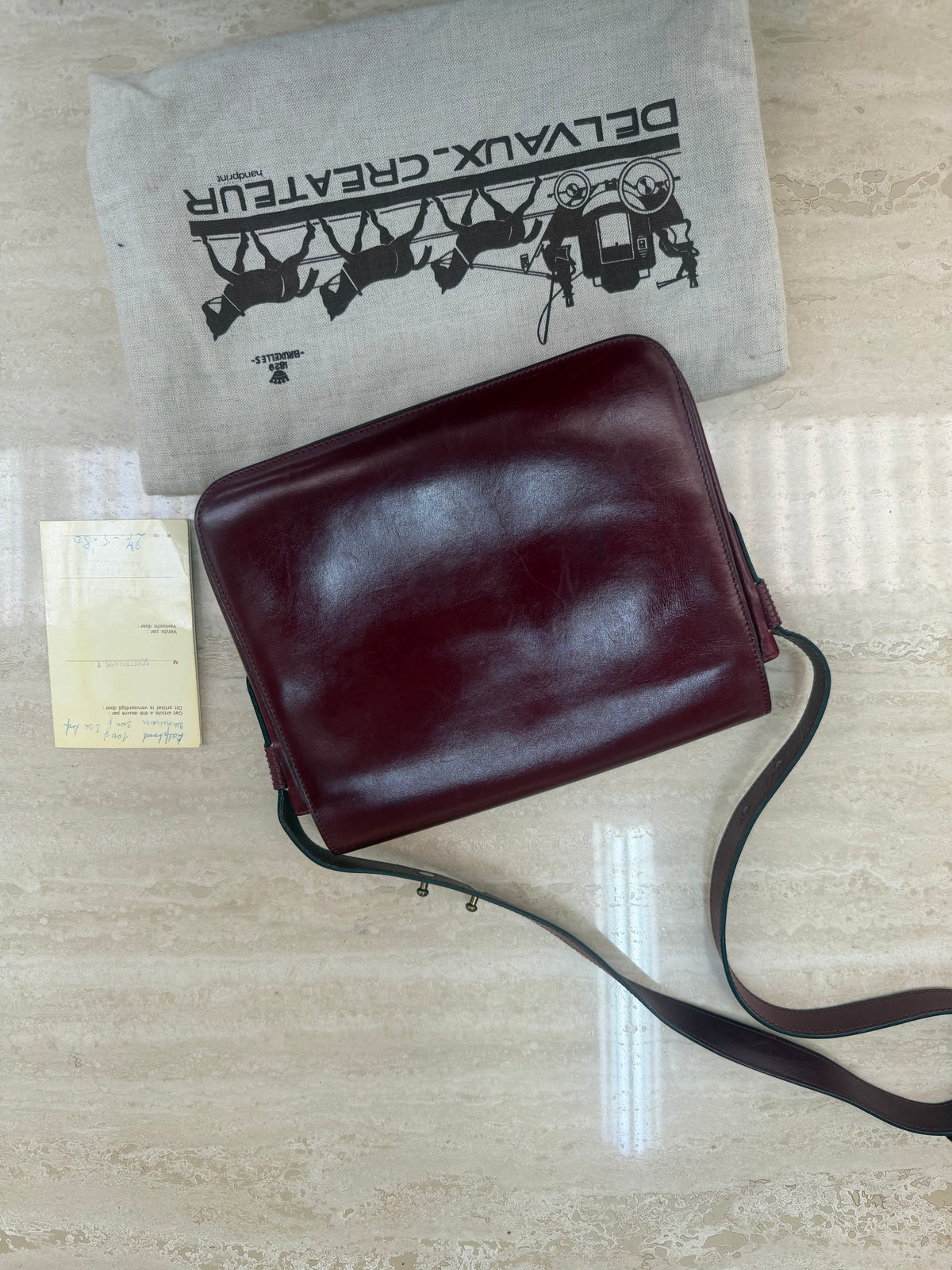 Vintage Delvaux Burgundy Leather Shoulder Bag – With Dust Bag & Certificate