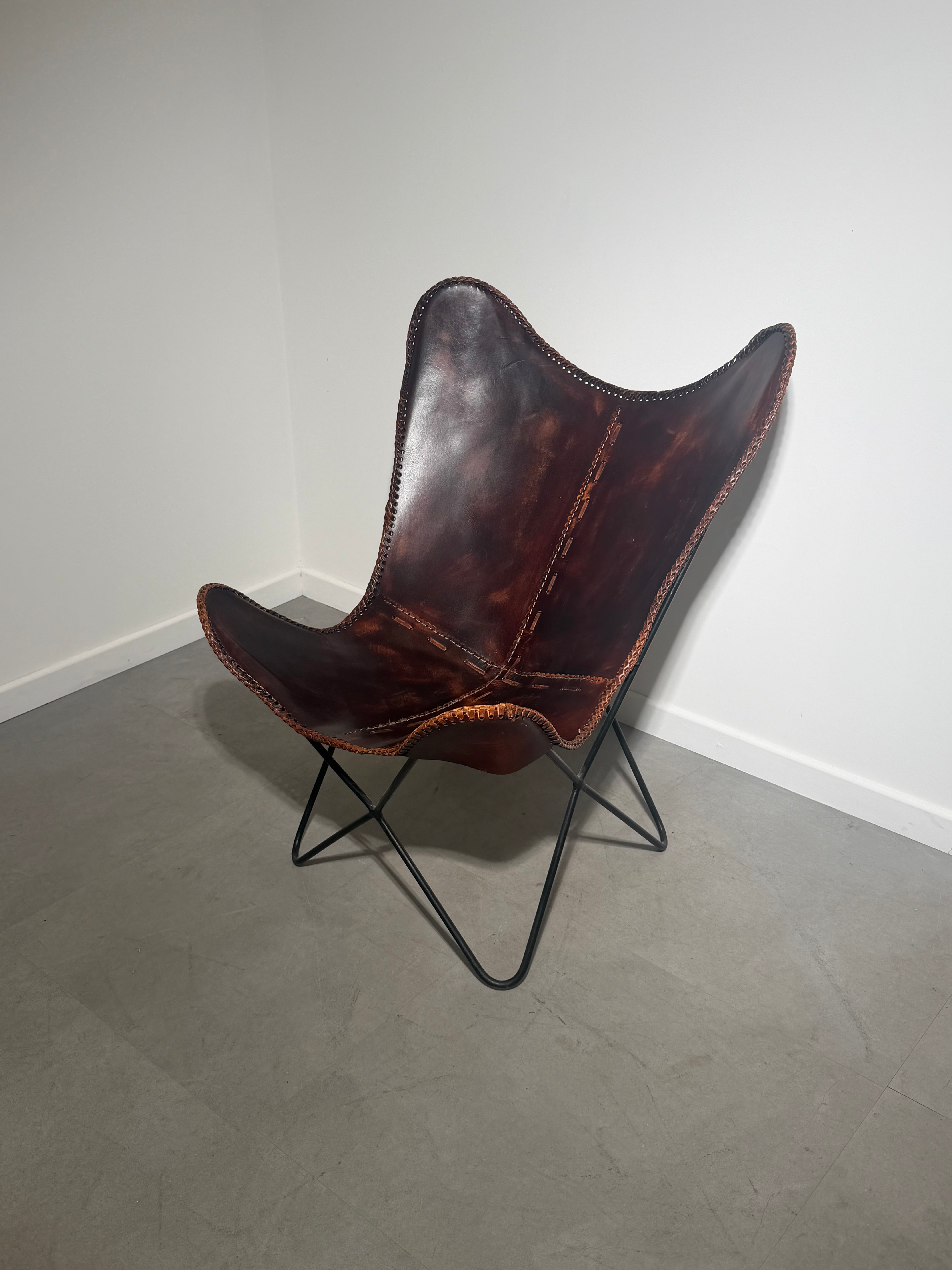 Vintage Cognac Leather Butterfly Chair