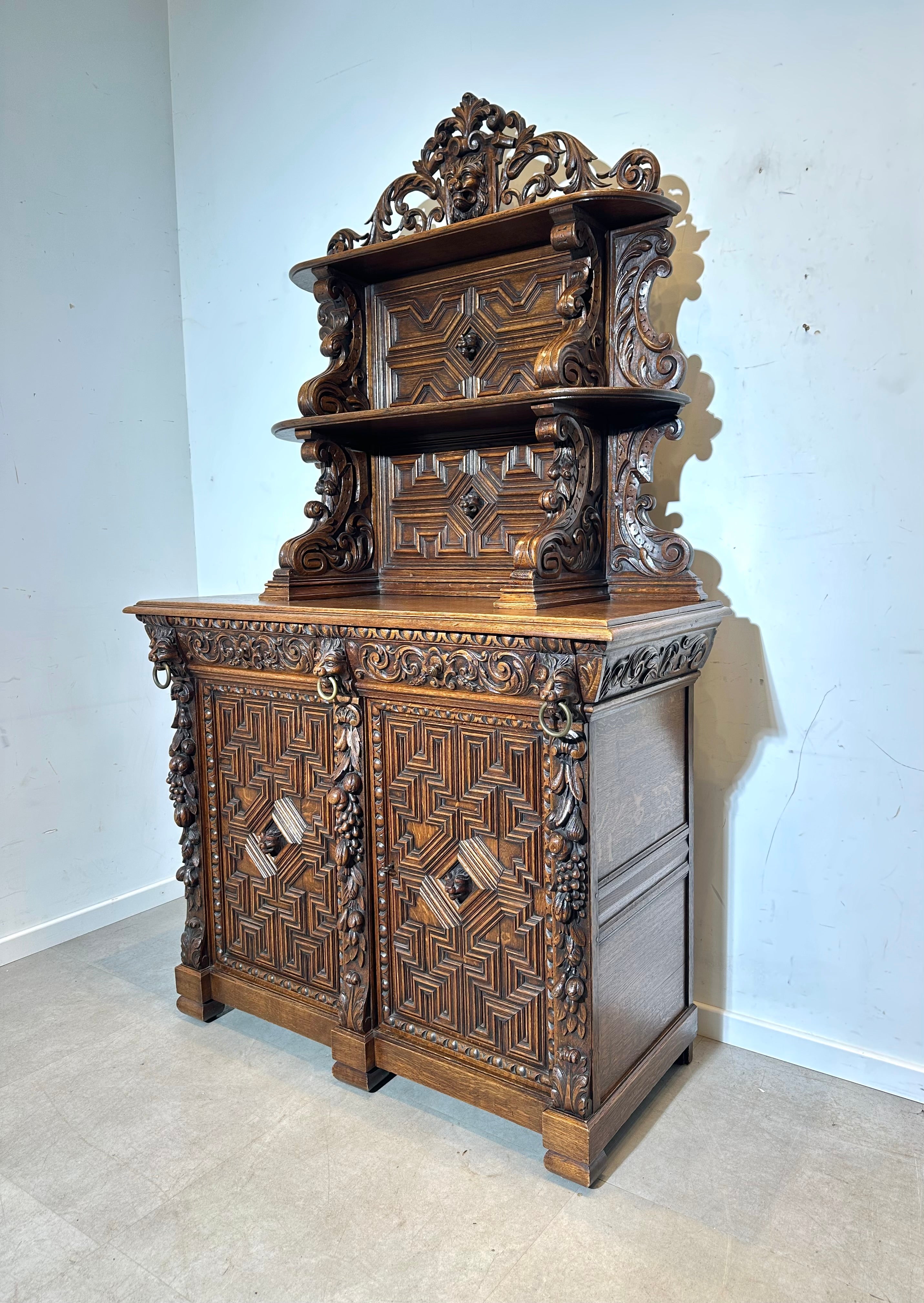 Antique Renaissance Revival Sideboard in Carved Oak