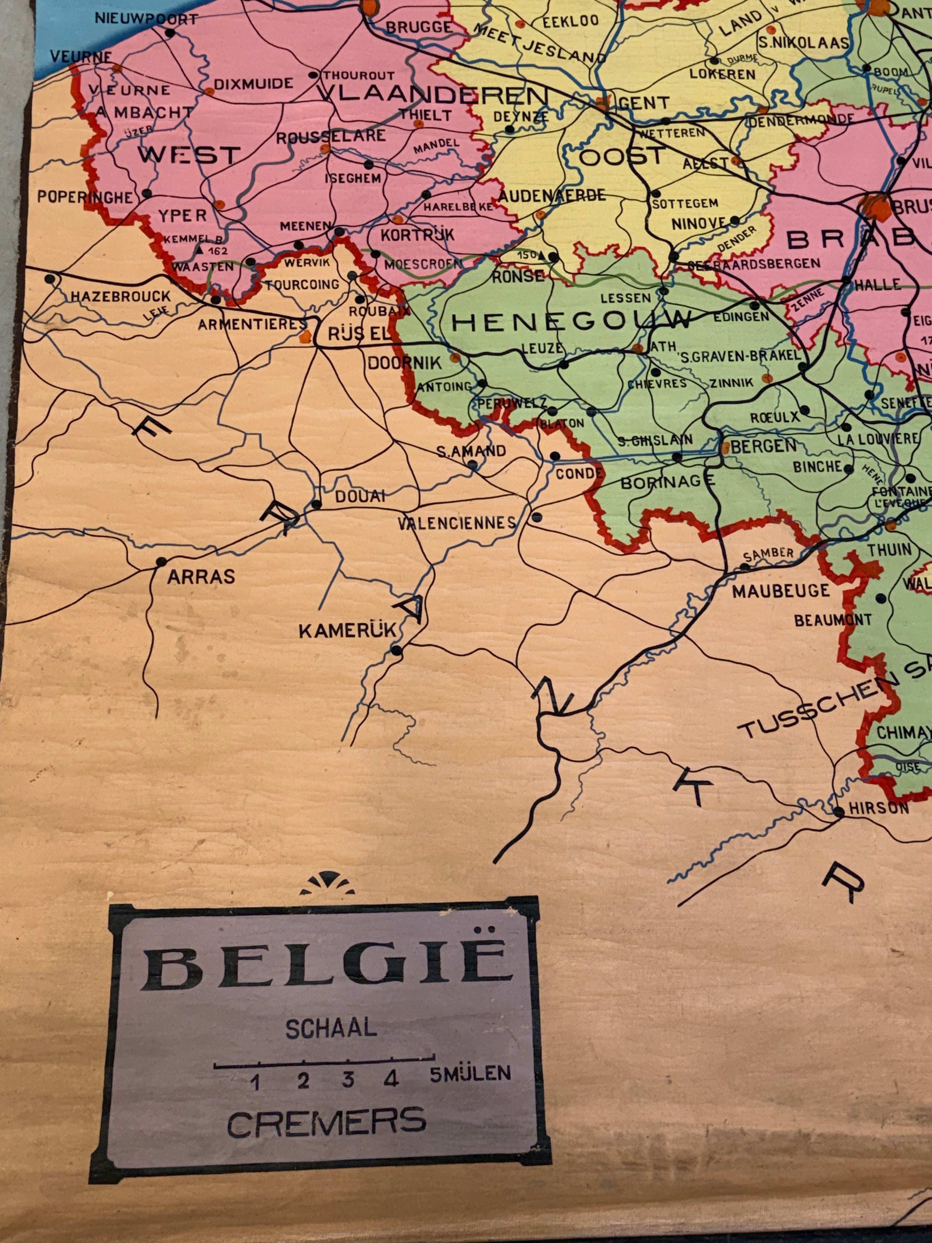 Vintage Belgian School Wall Map – Belgium & Surrounding Regions – 160 × 200 cm