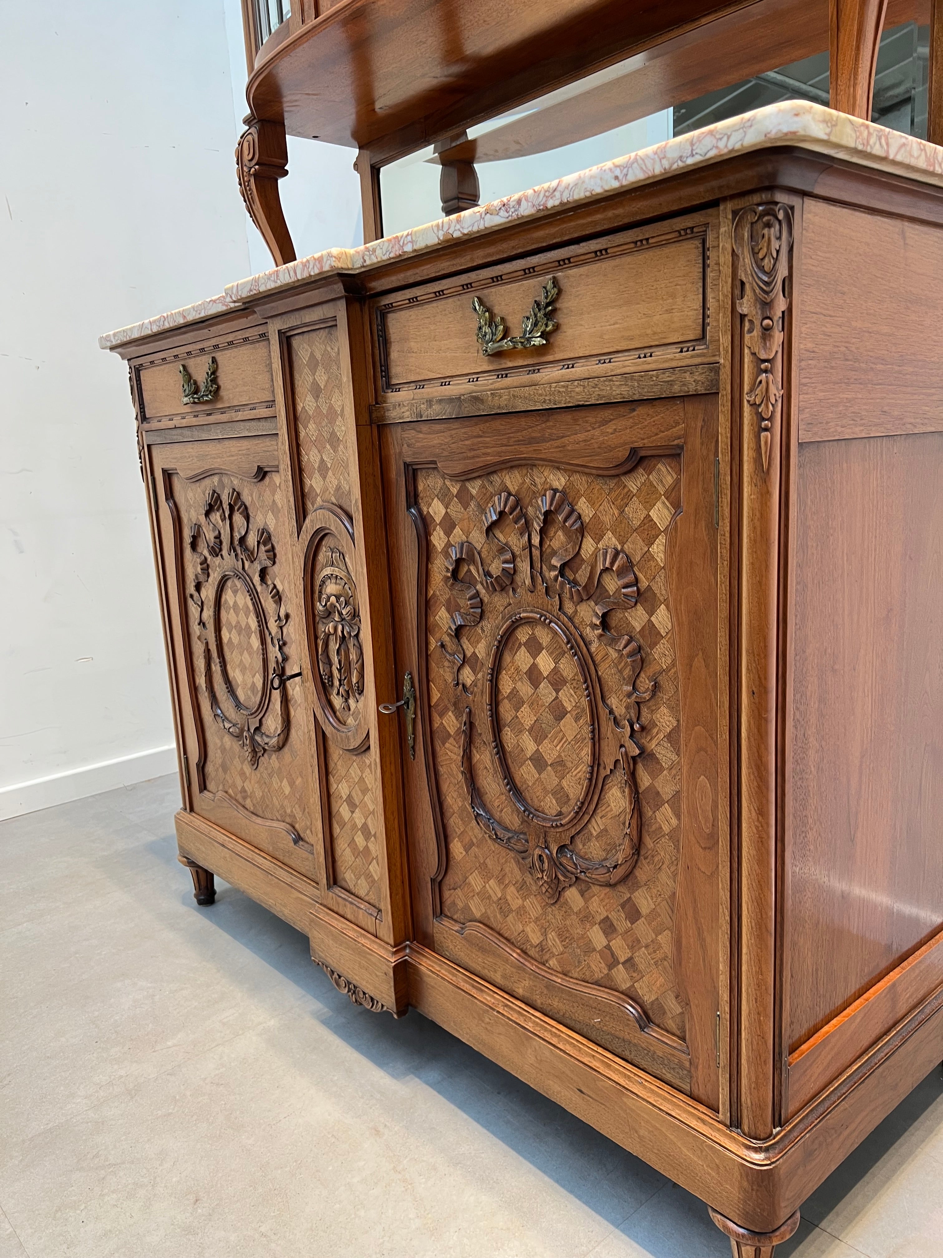 Antique Louis XV Style Buffet with Marble Top