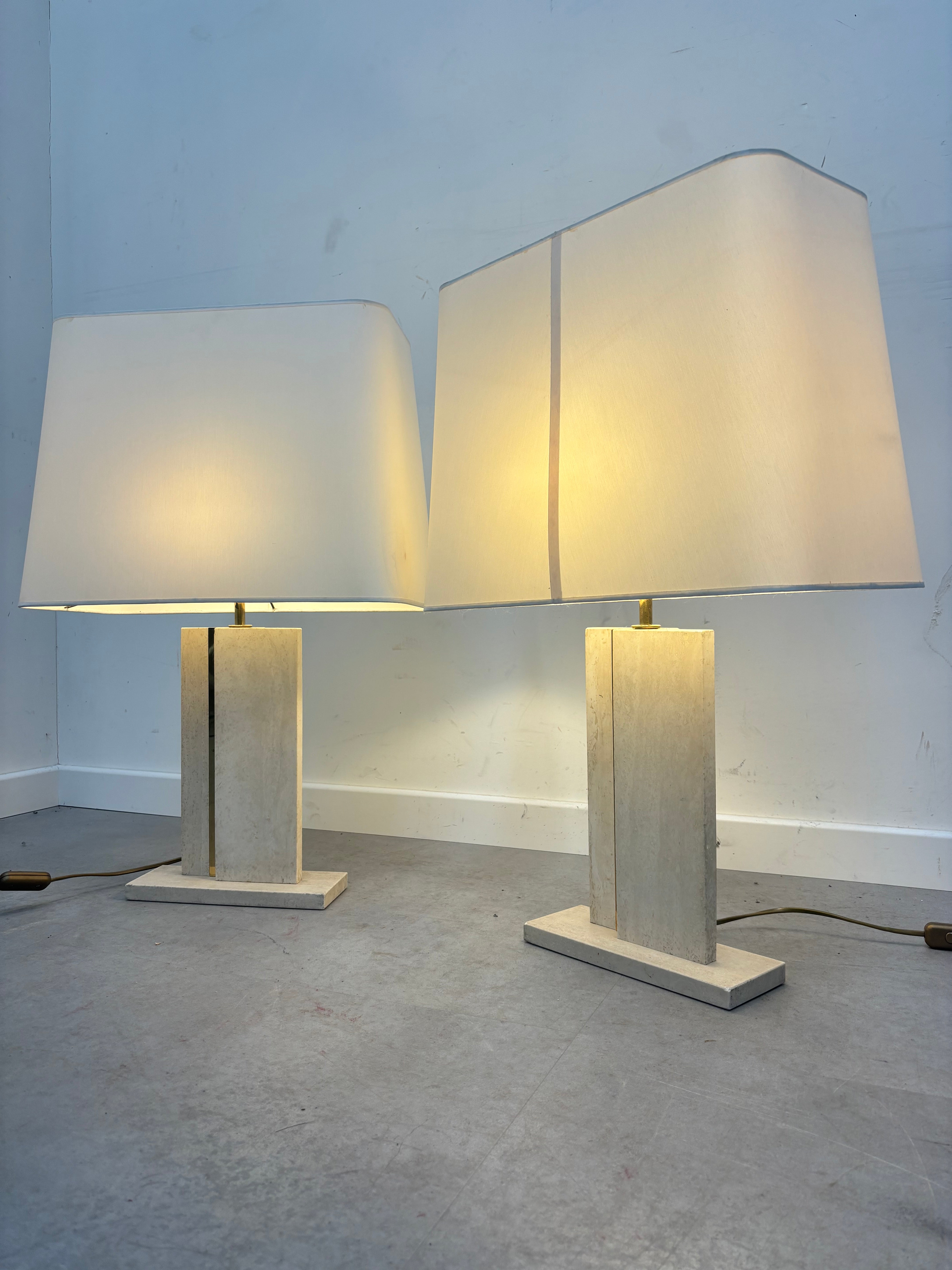 Pair of travertin Camille Breesch Table Lamps