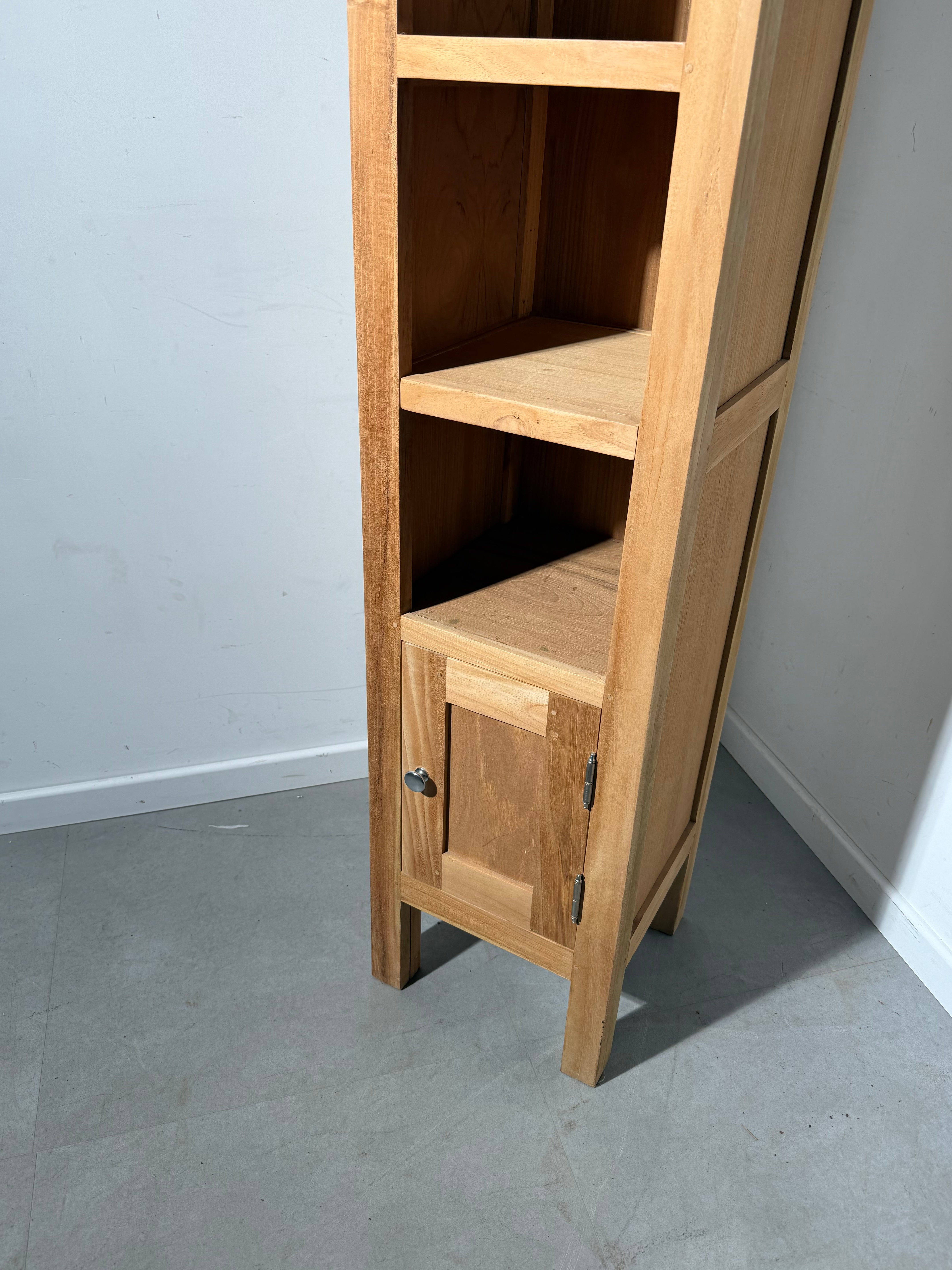 Teak Wood Tall Cabinet – Solid Teak Storage Unit with Shelves and Door – 200 x 36 x 36 cm