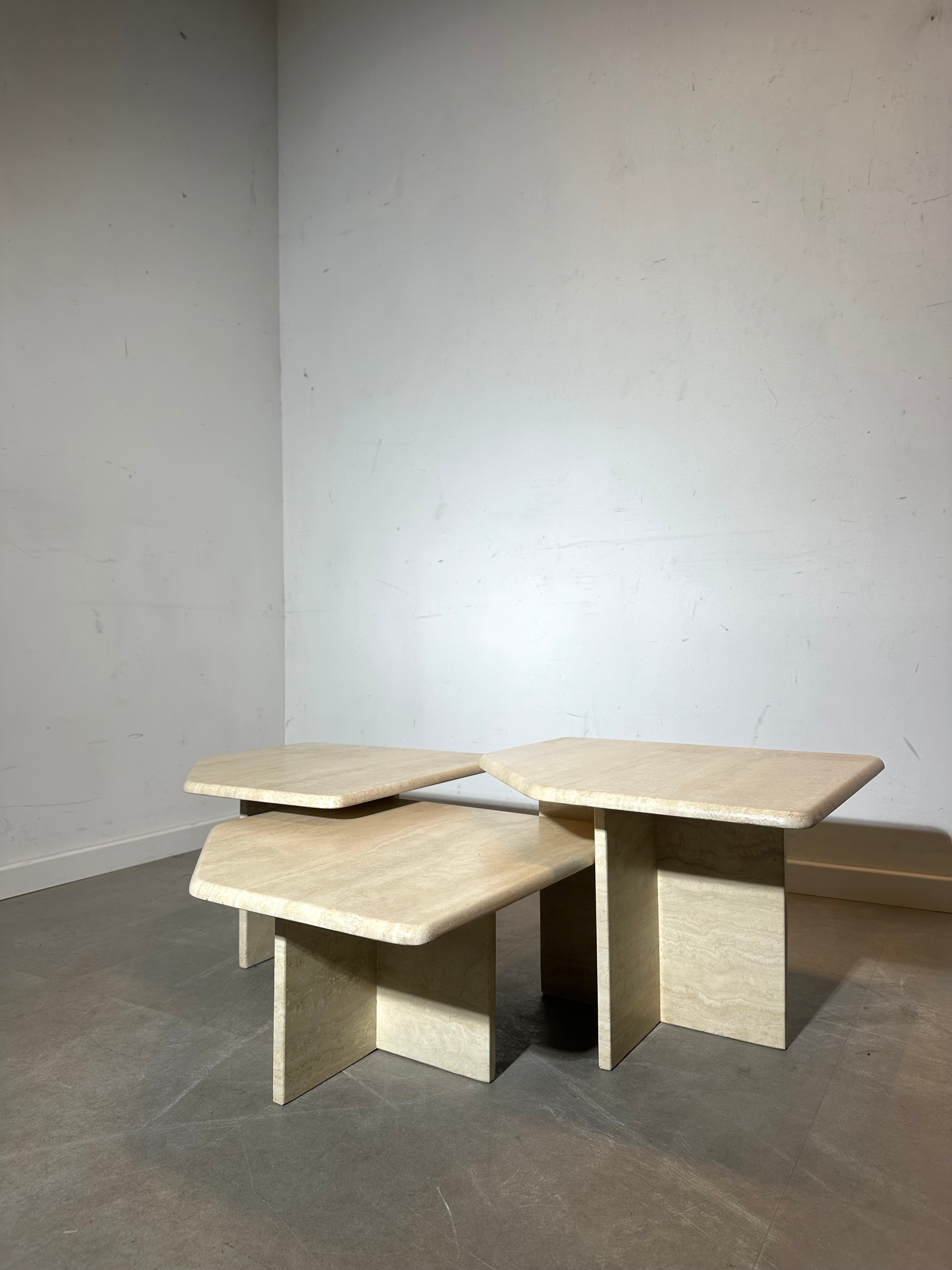 Vintage travertine nesting coffee tables