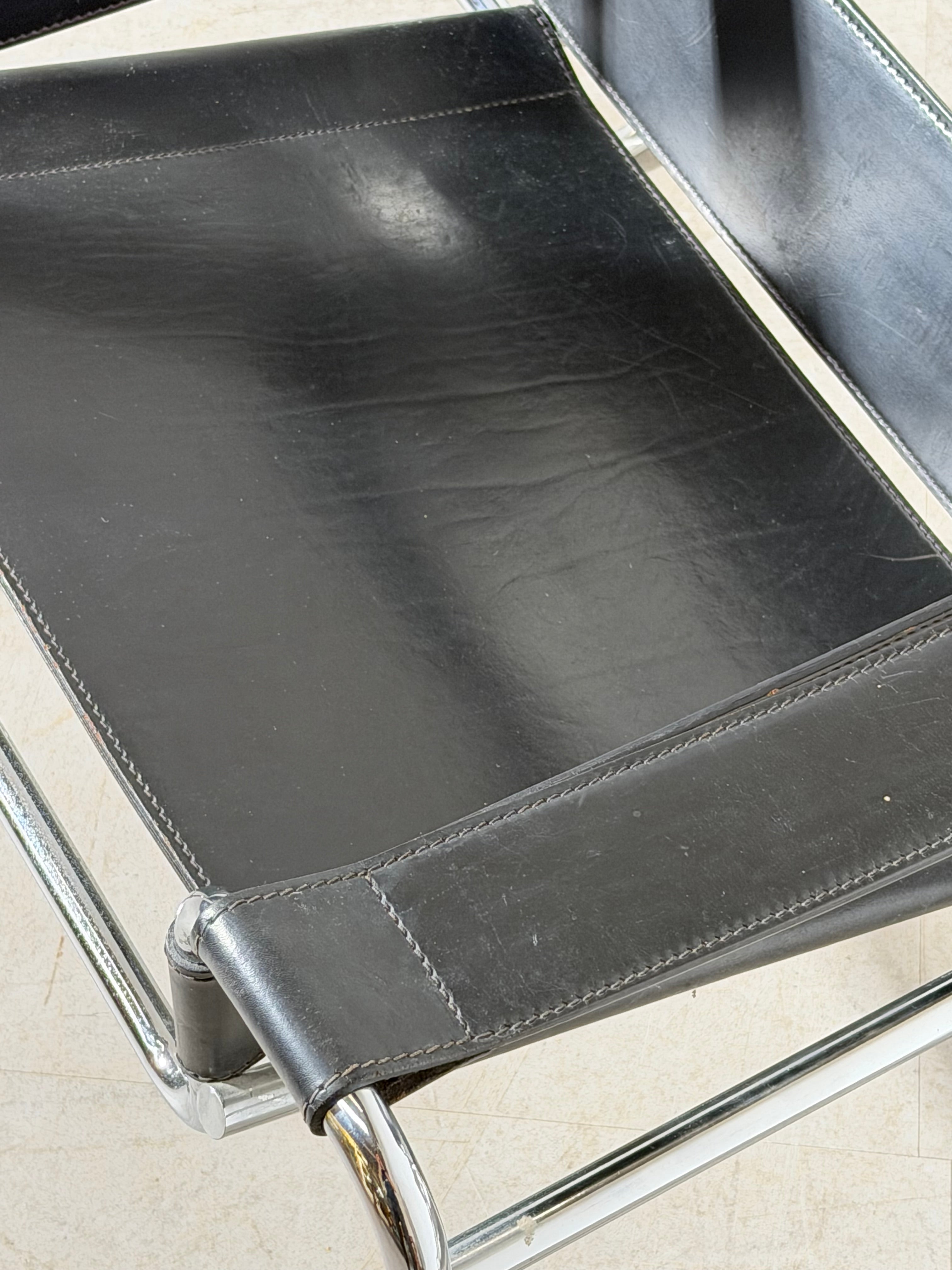 Wassily Style Lounge Chair – Black Leather & Chrome Tubular Frame