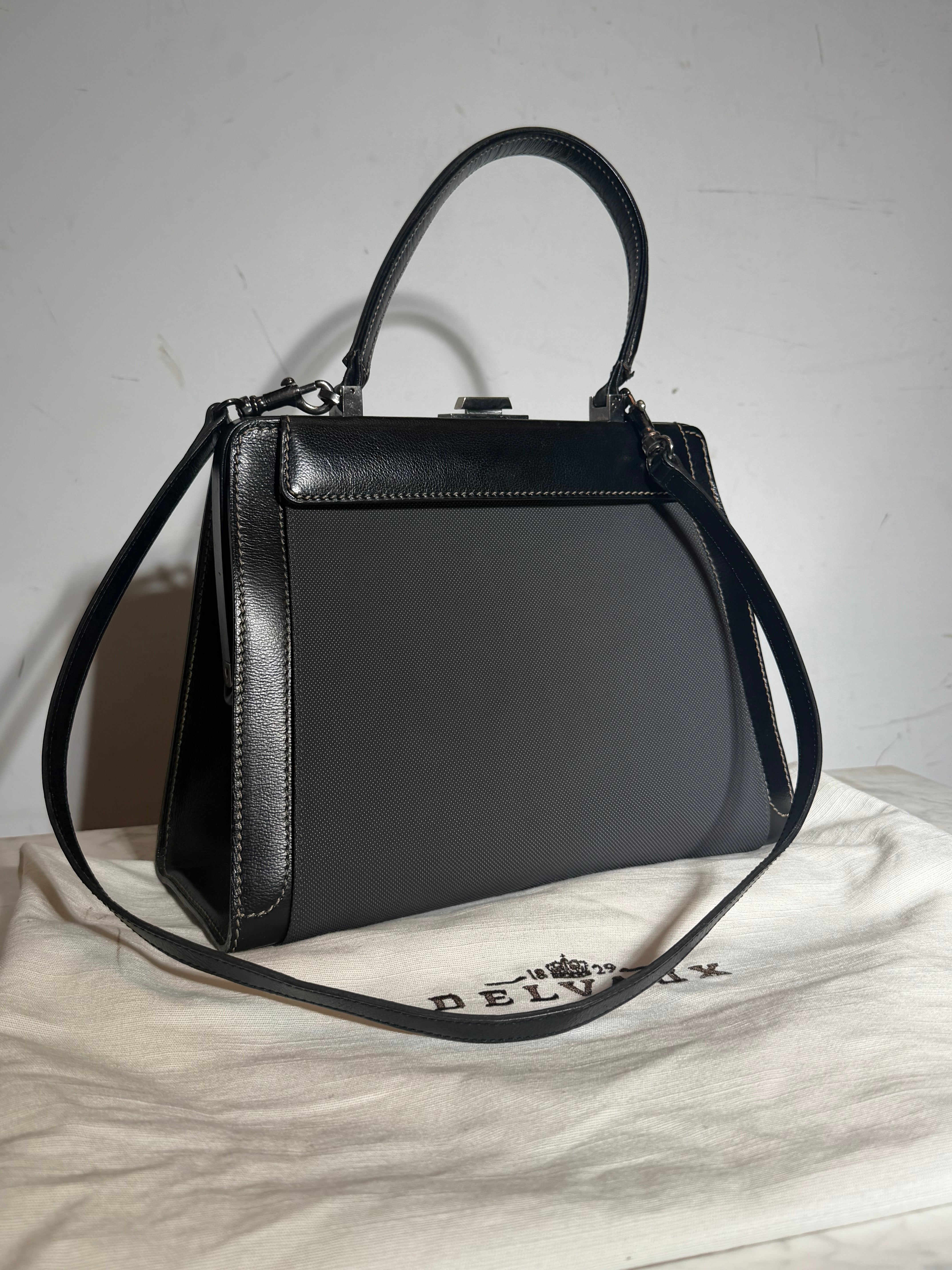 Delvaux Illusion Handbag Black Leather & Interchangeable Canvas Panels