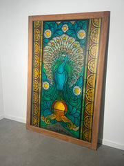 Large Decorative Stained Glass Peacock Panel