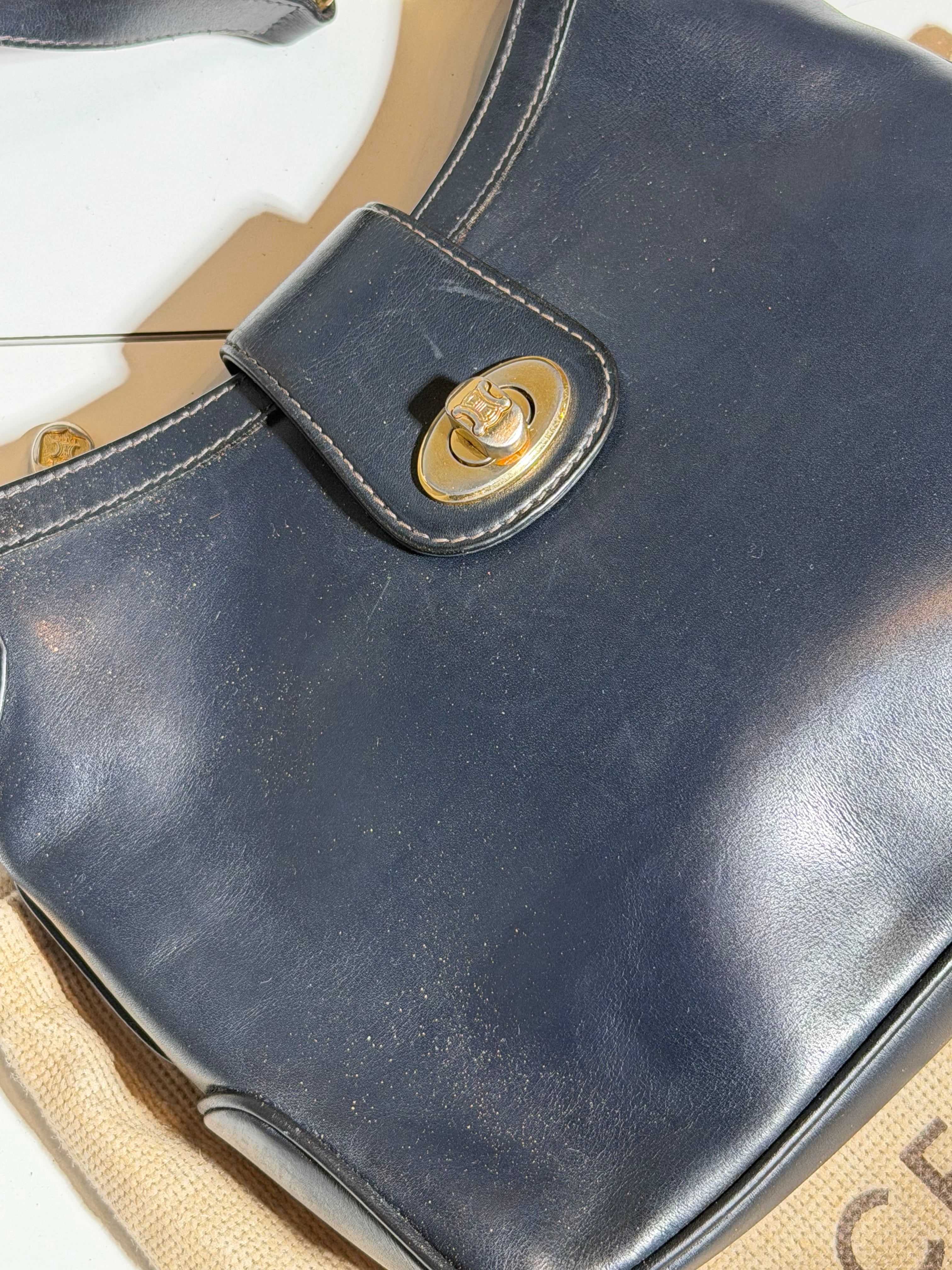 Celine Paris Vintage Black Leather Crossbody Bag