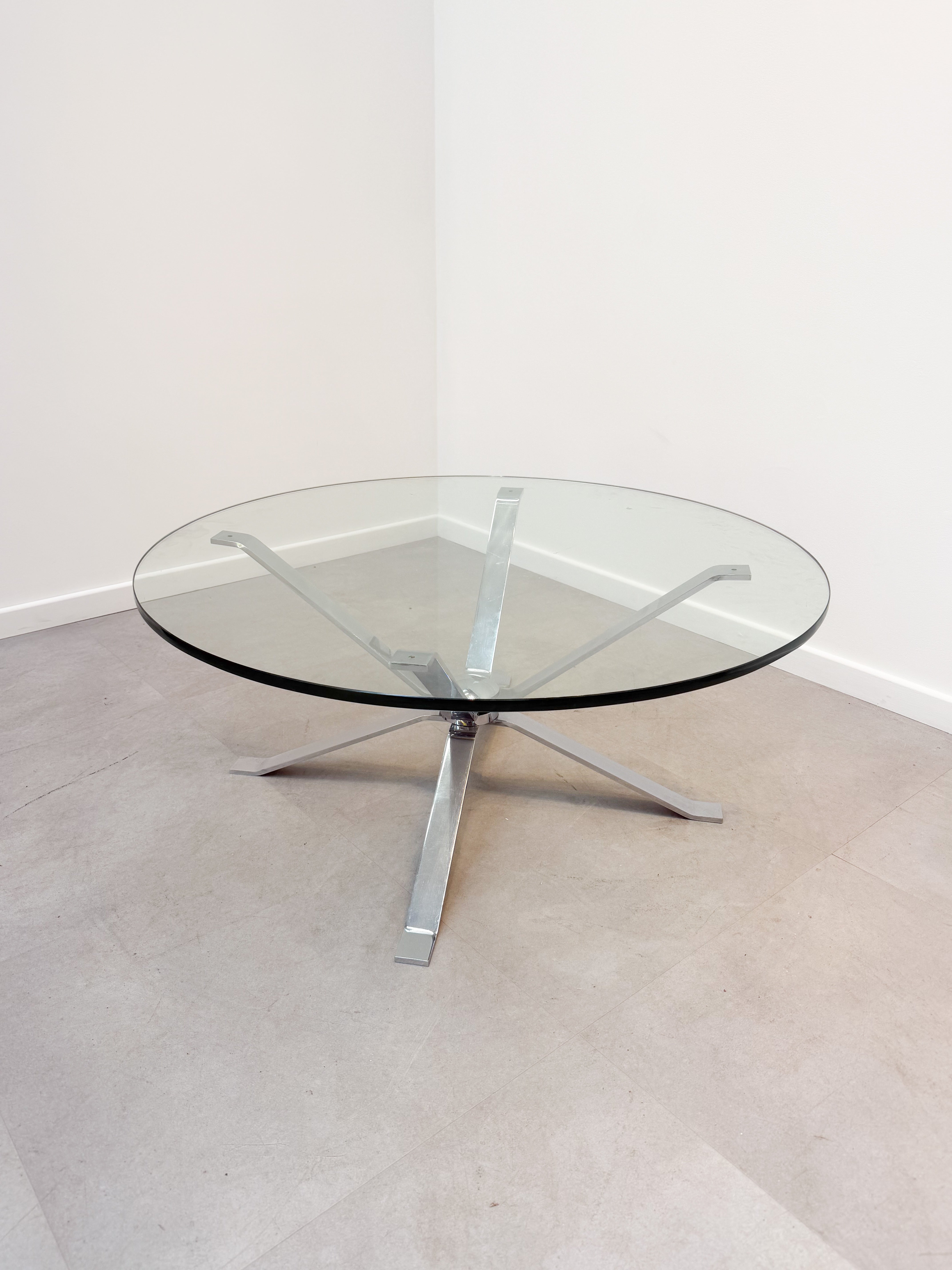 Vintage Modernist Chrome Glass Coffee Table