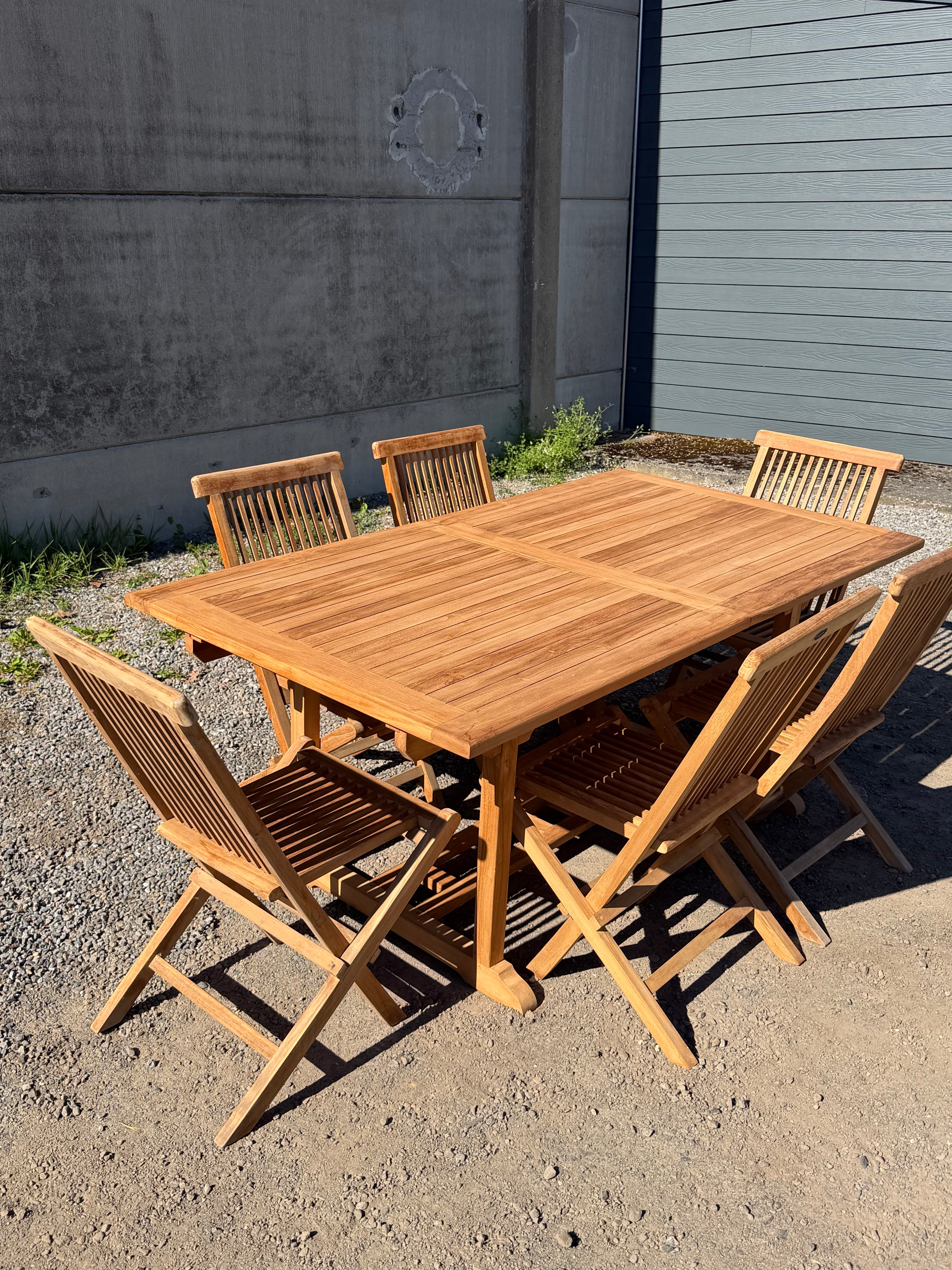 Teak Garden Table Rectangular Extendable + 6 Folding Chairs – Promo Set