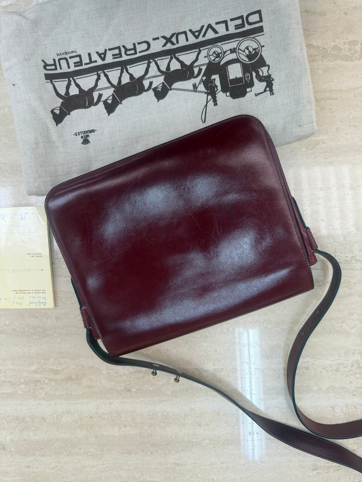 Vintage Delvaux Burgundy Leather Shoulder Bag – With Dust Bag & Certificate
