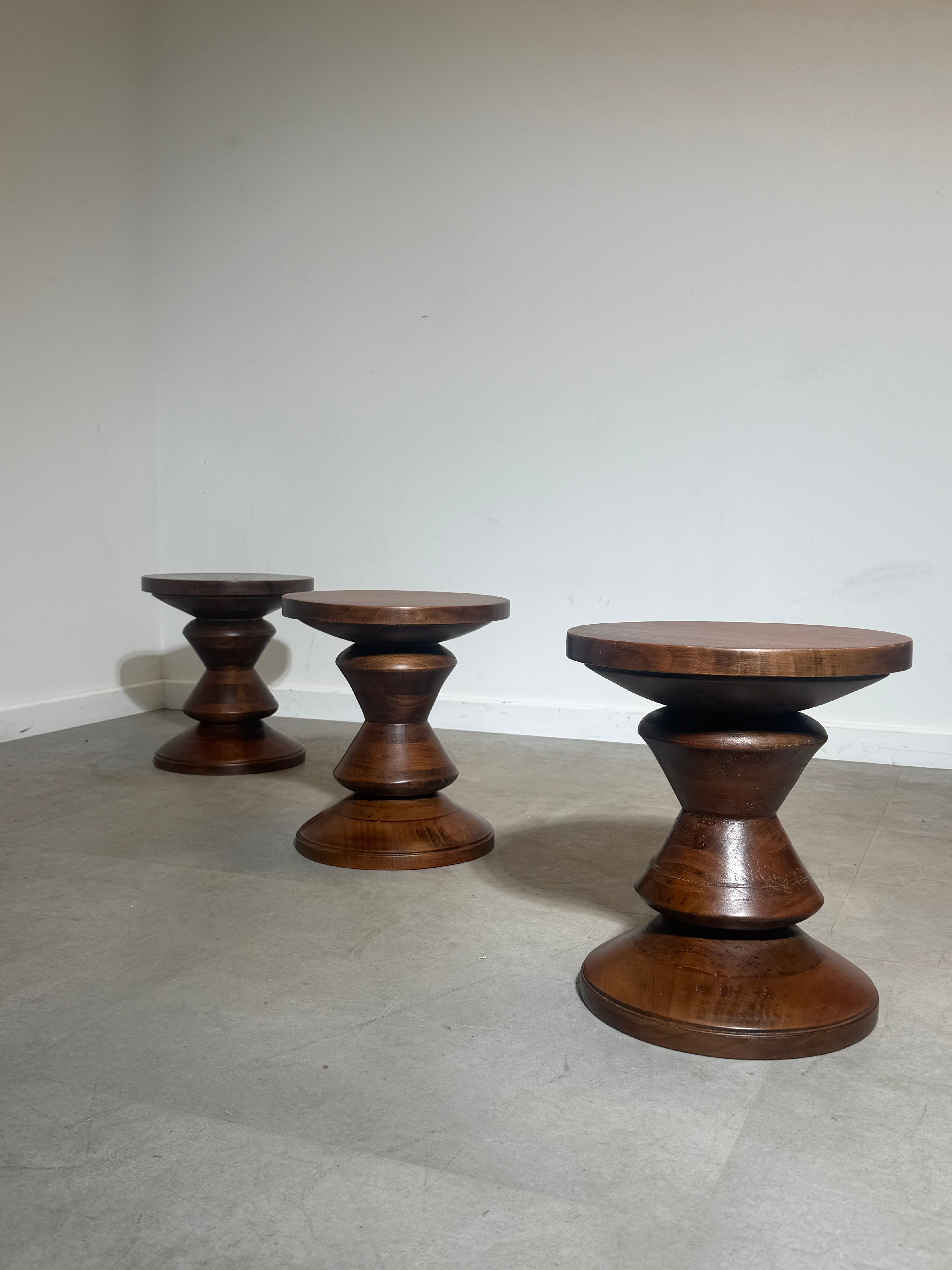 Conical Mahogany Stools – Sculptural Design