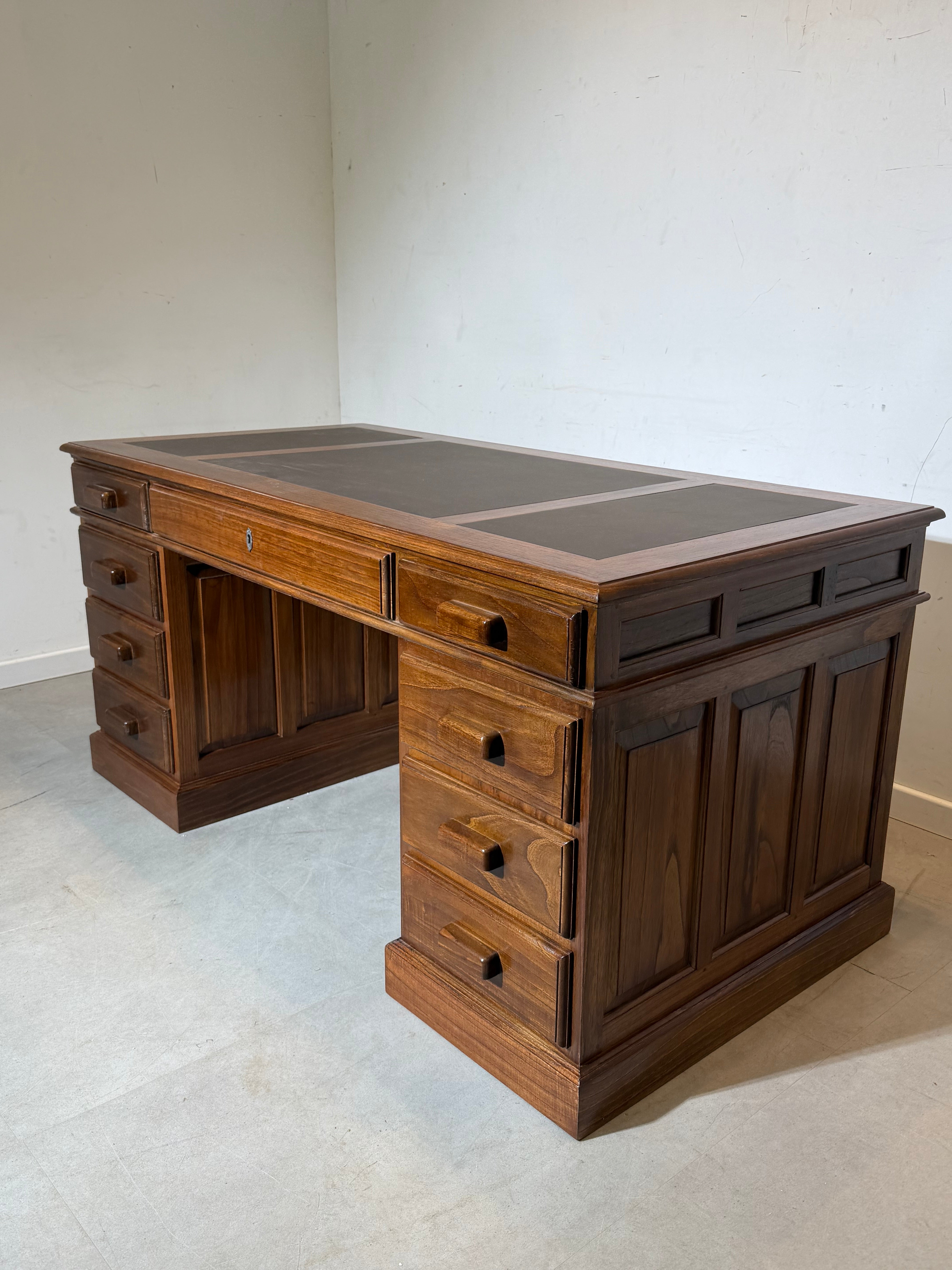 Antique Double-Sided Executive Desk – Elm Wood – 160 cm